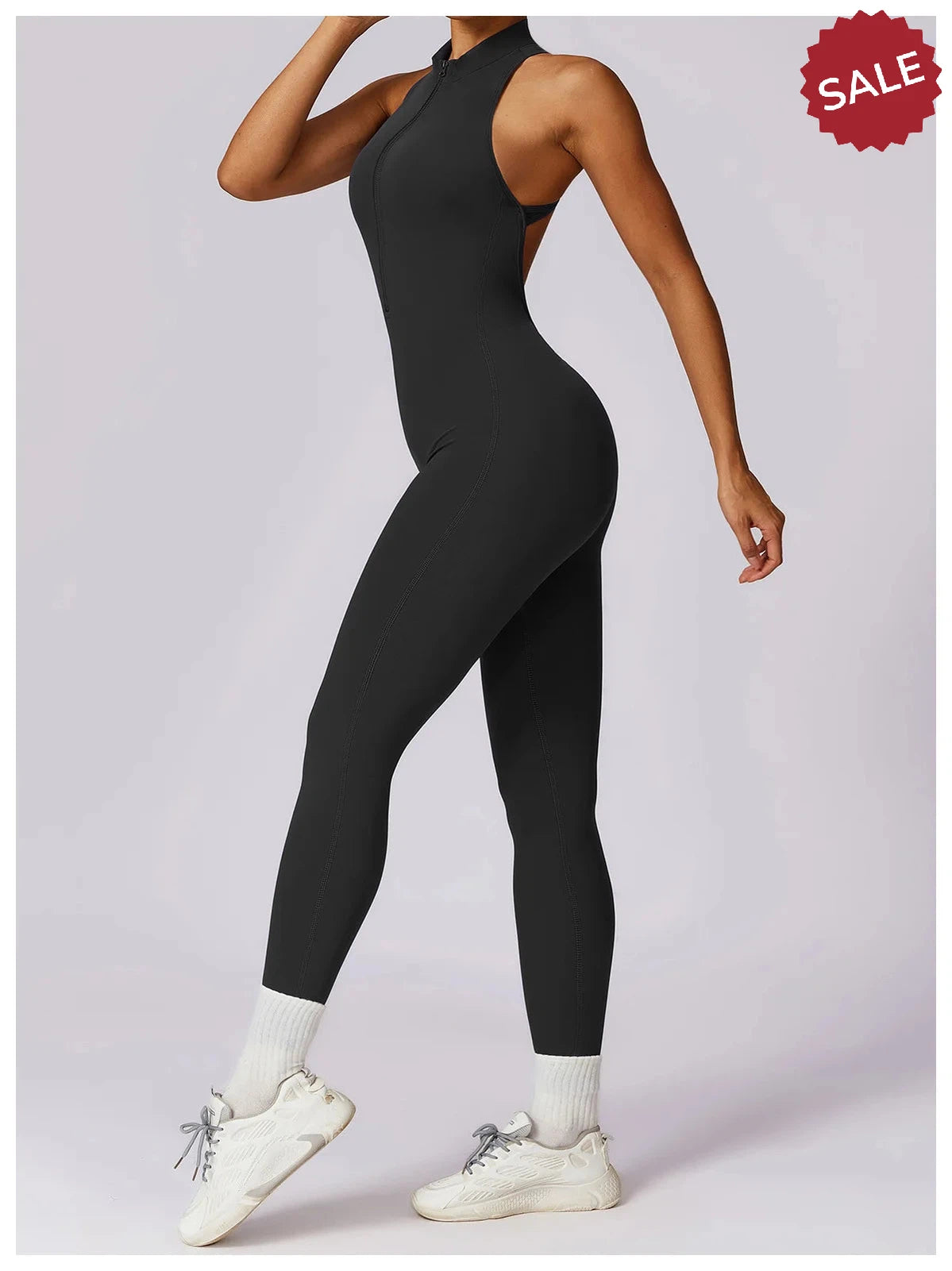 V-Back One-Piece Sports Jumpsuit - Women’s Backless Workout Bodysuit