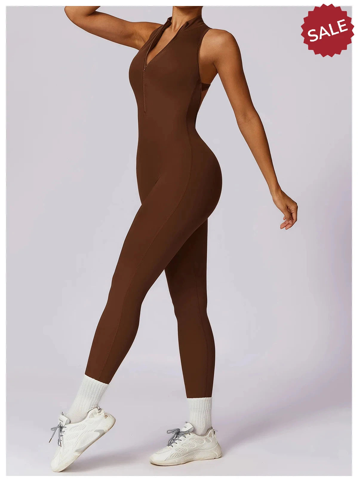 V-Back One-Piece Sports Jumpsuit - Women’s Backless Workout Bodysuit