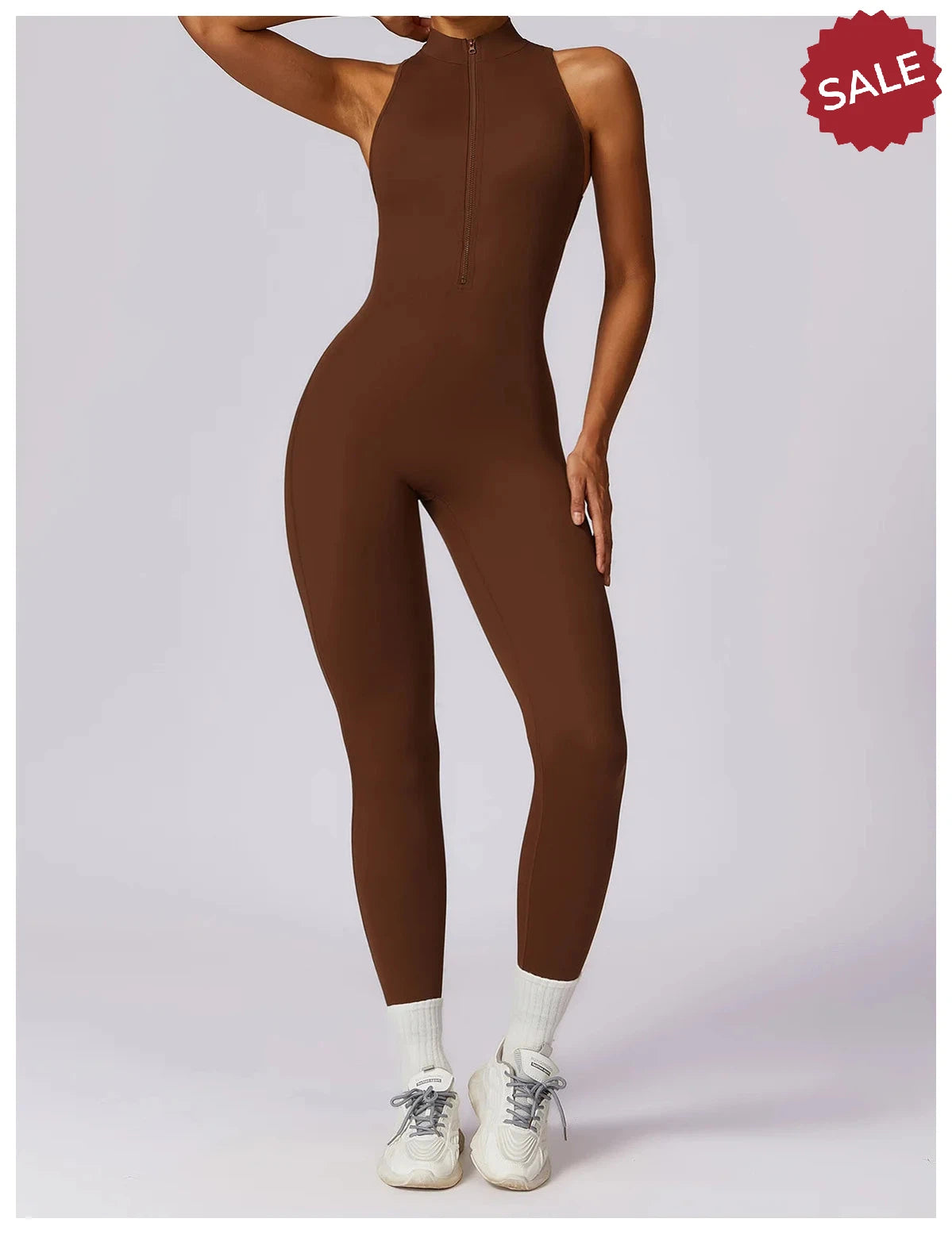 V-Back One-Piece Sports Jumpsuit - Women’s Backless Workout Bodysuit
