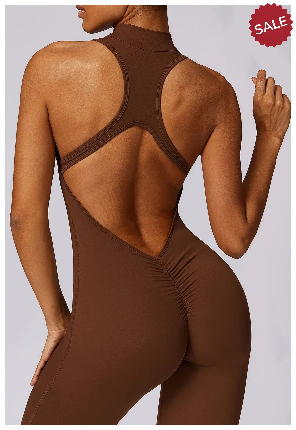 V-Back One-Piece Sports Jumpsuit - Women’s Backless Workout Bodysuit