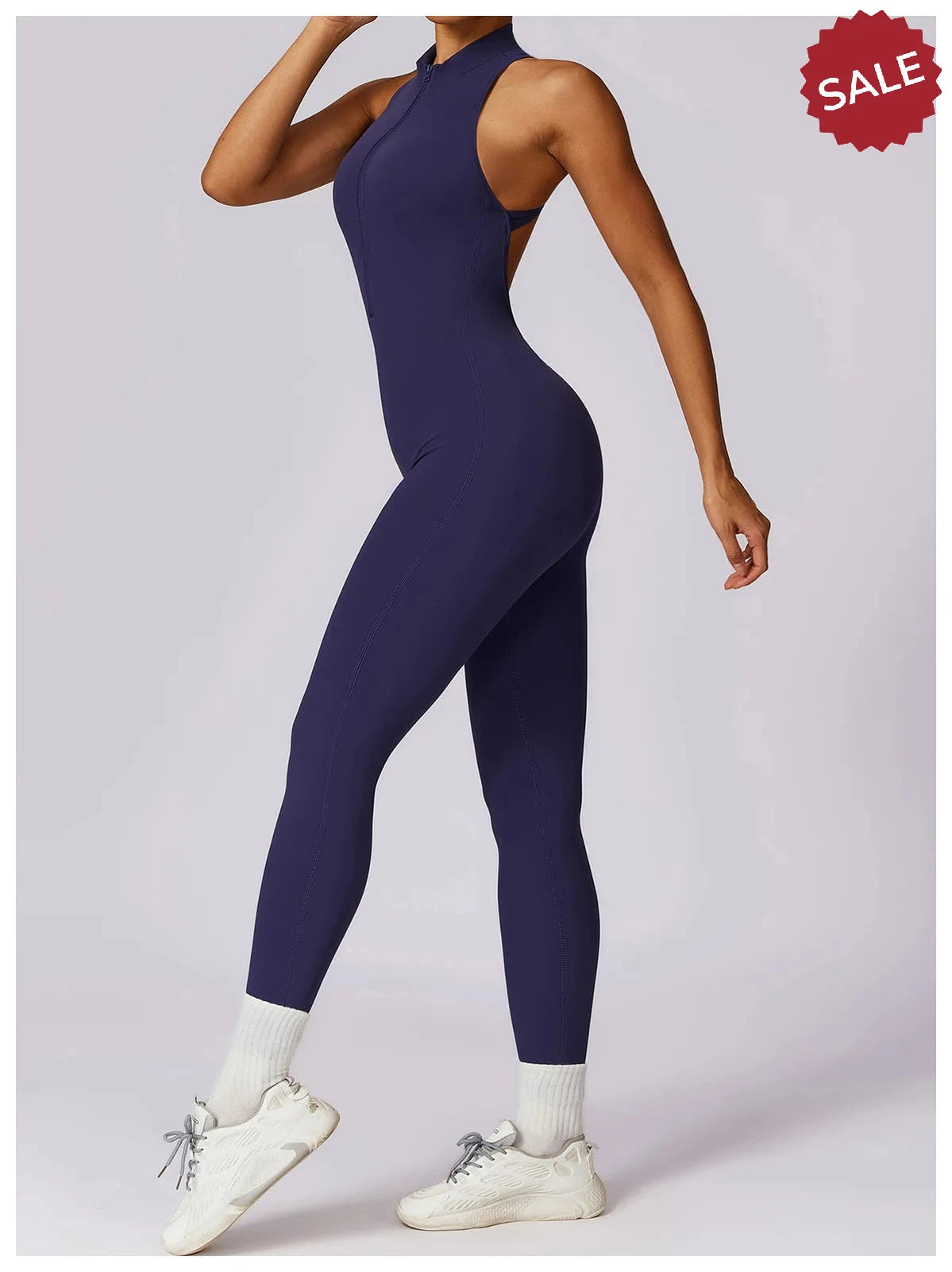 V-Back One-Piece Sports Jumpsuit - Women’s Backless Workout Bodysuit
