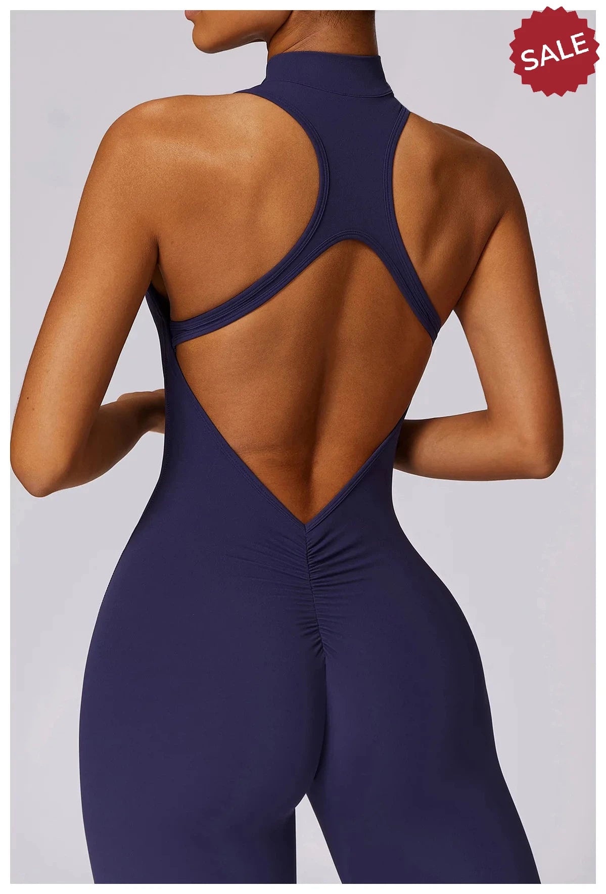 V-Back One-Piece Sports Jumpsuit - Women’s Backless Workout Bodysuit