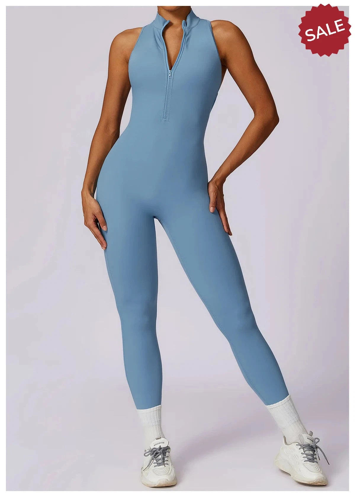 V-Back One-Piece Sports Jumpsuit - Women’s Backless Workout Bodysuit