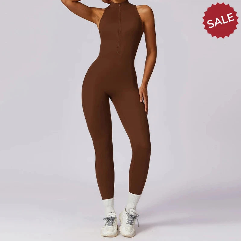V-Back One-Piece Sports Jumpsuit - Women’s Backless Workout Bodysuit