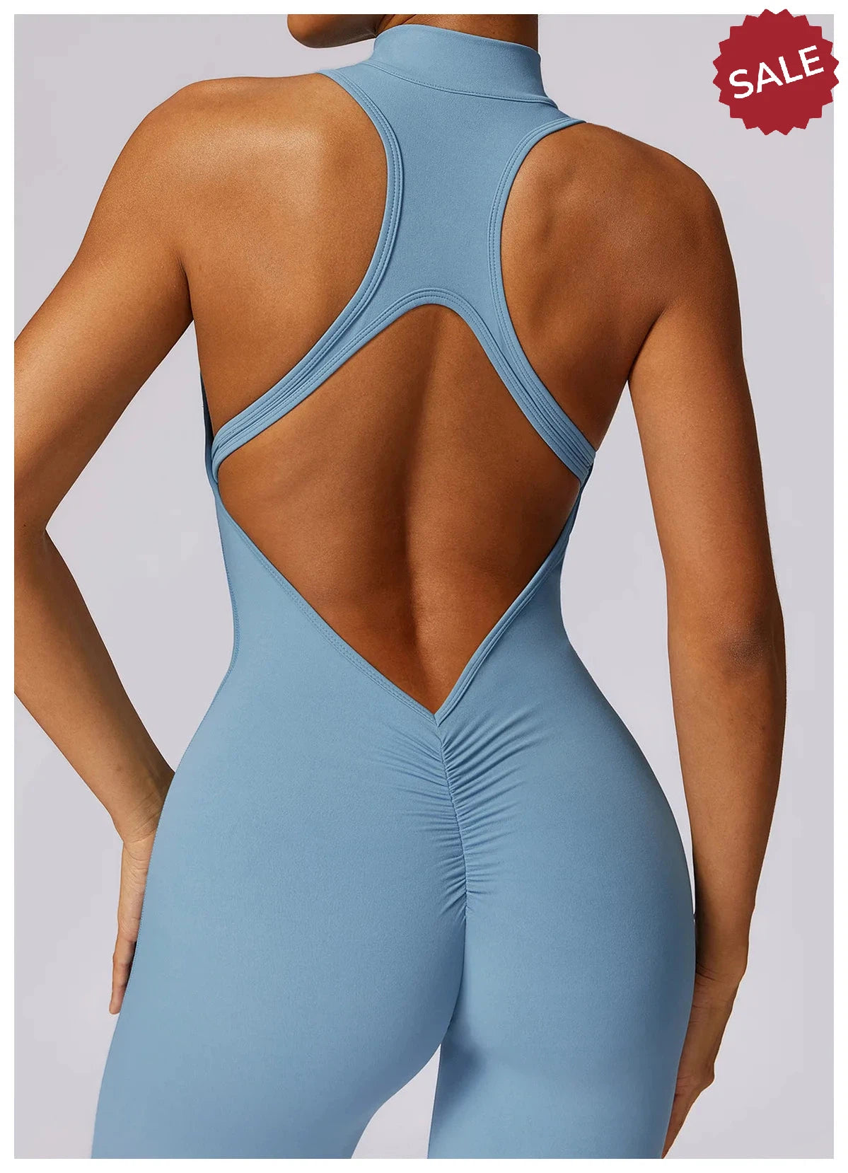 V-Back One-Piece Sports Jumpsuit - Women’s Backless Workout Bodysuit