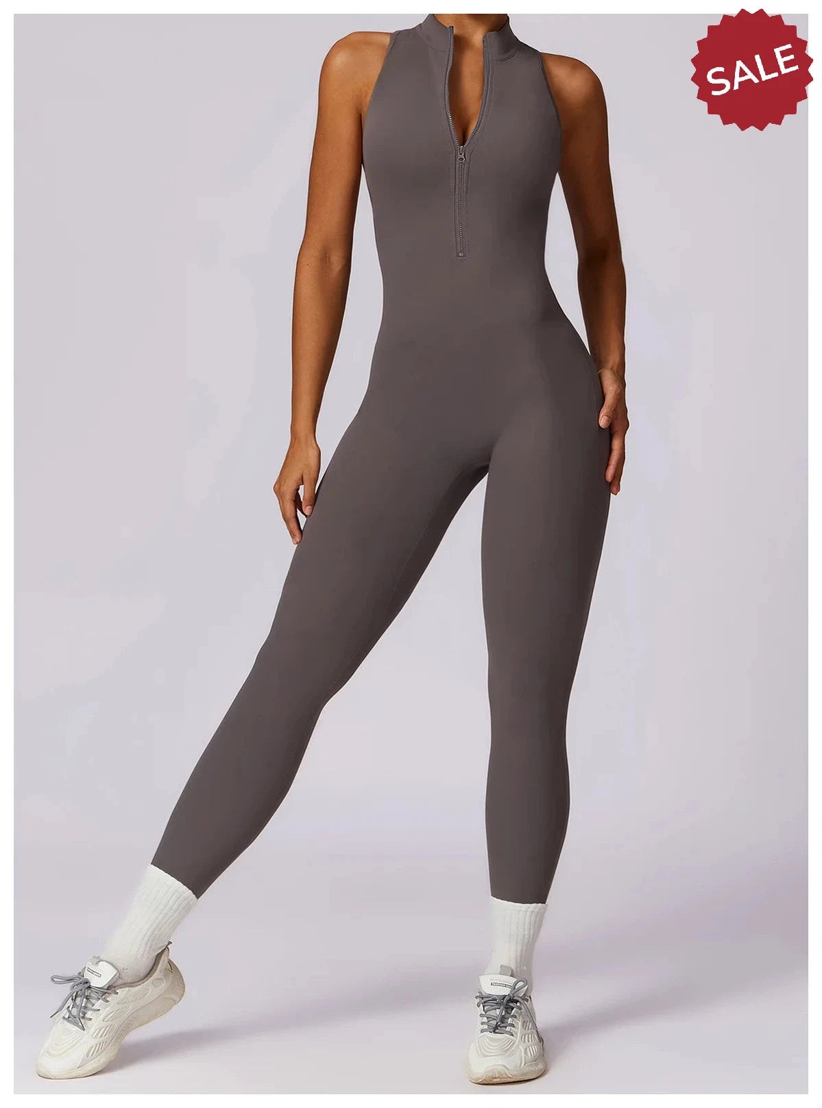 V-Back One-Piece Sports Jumpsuit - Women’s Backless Workout Bodysuit