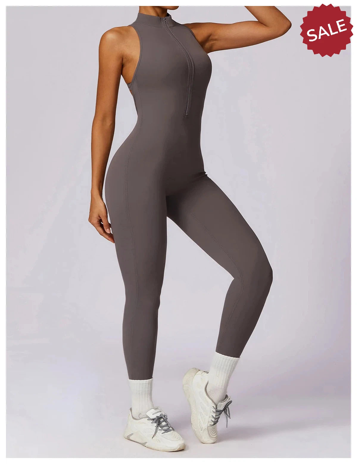 V-Back One-Piece Sports Jumpsuit - Women’s Backless Workout Bodysuit