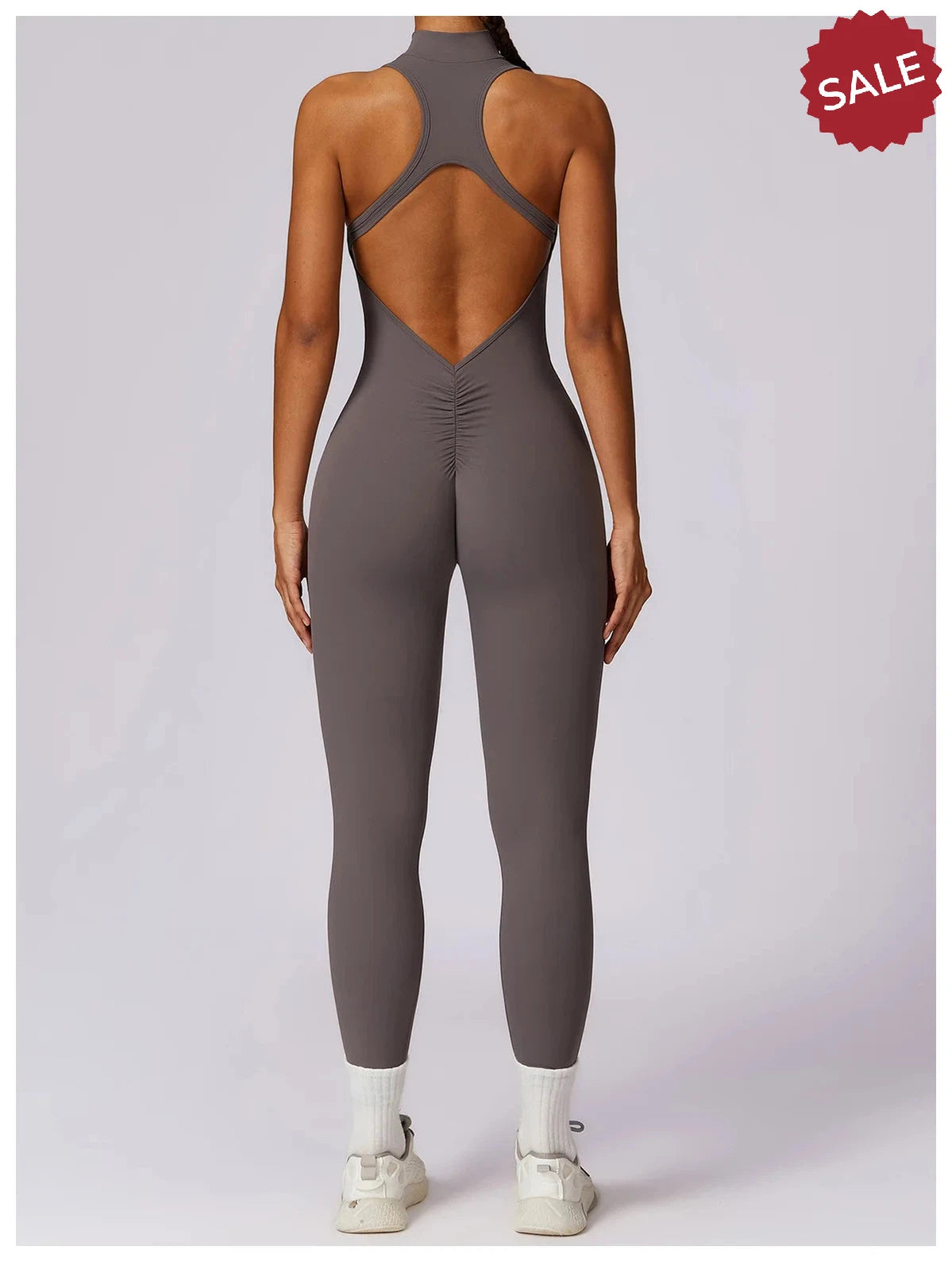 V-Back One-Piece Sports Jumpsuit - Women’s Backless Workout Bodysuit