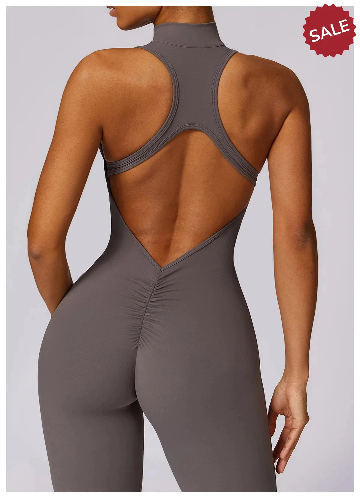 V-Back One-Piece Sports Jumpsuit - Women’s Backless Workout Bodysuit