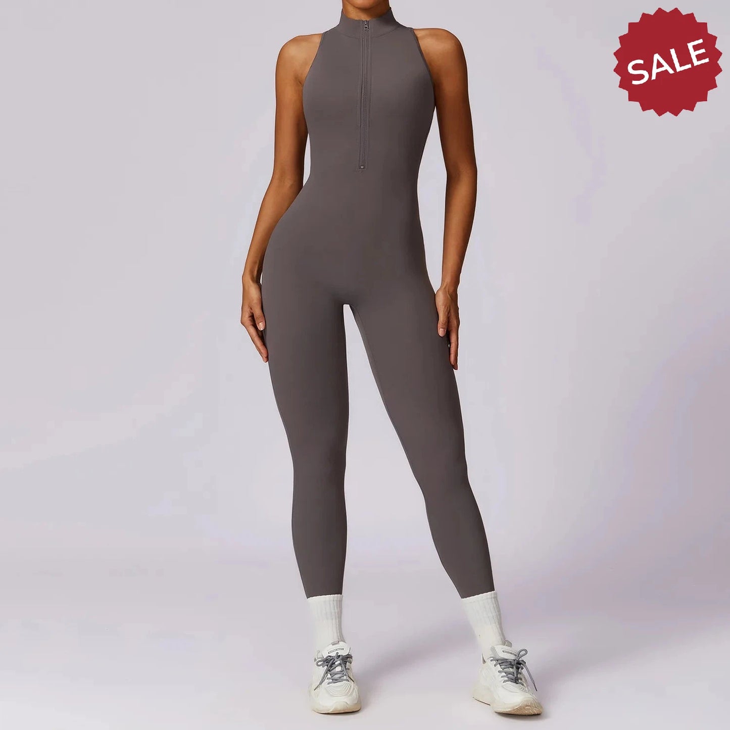 V-Back One-Piece Sports Jumpsuit - Women’s Backless Workout Bodysuit