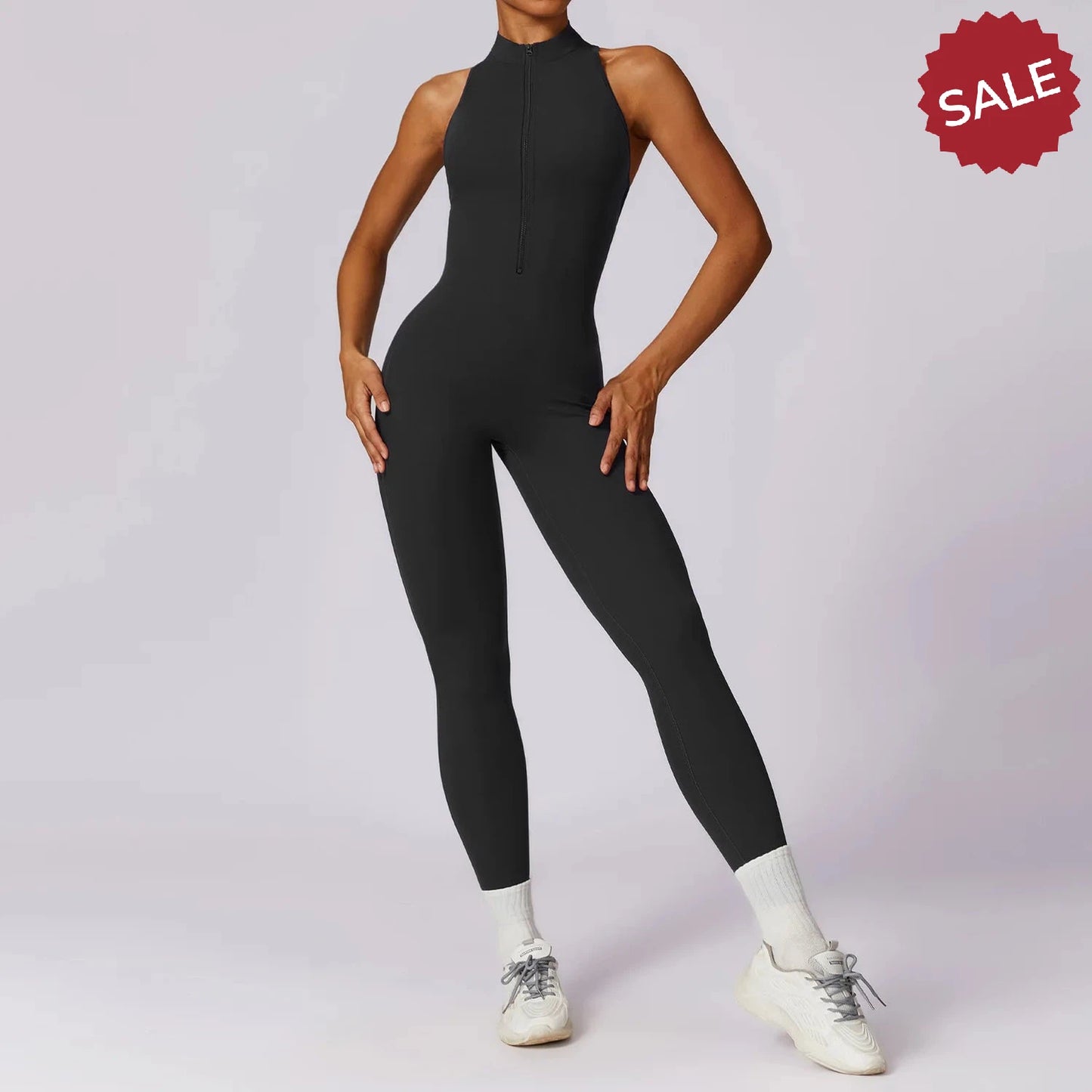 V-Back One-Piece Sports Jumpsuit - Women’s Backless Workout Bodysuit