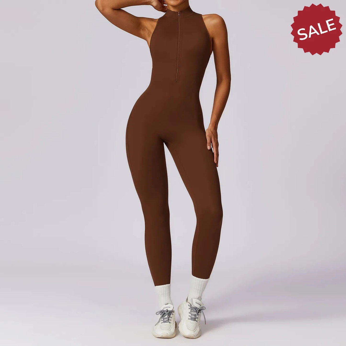V-Back One-Piece Sports Jumpsuit - Women’s Backless Workout Bodysuit