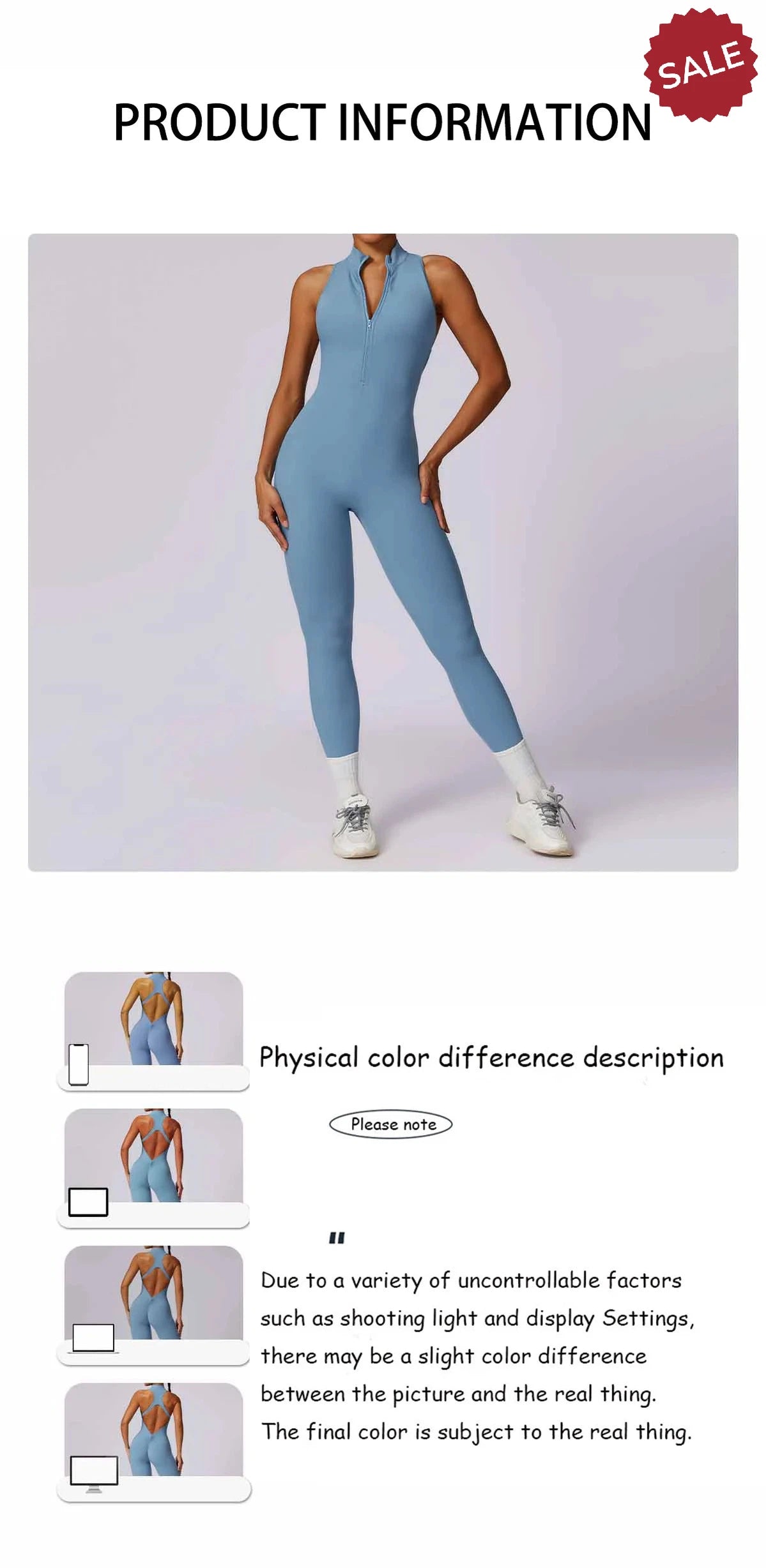 V-Back One-Piece Sports Jumpsuit - Women’s Backless Workout Bodysuit