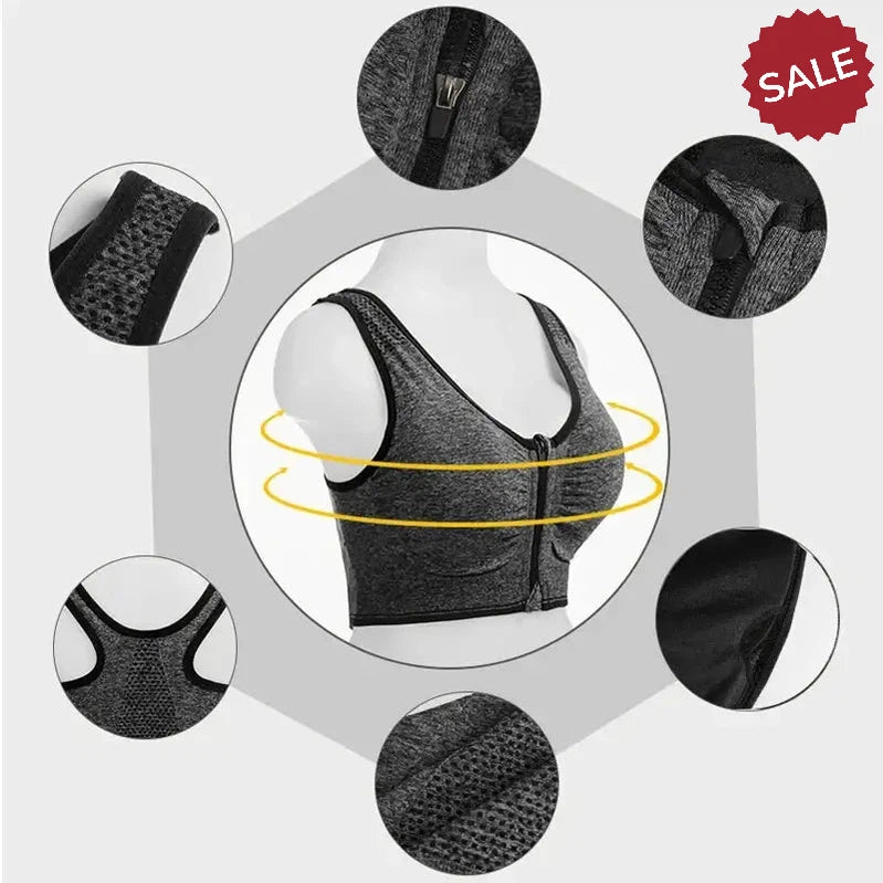 WANAYOU Women’s Front Zipper Push Up Sports Bra - Padded, Wirefree, Shockproof