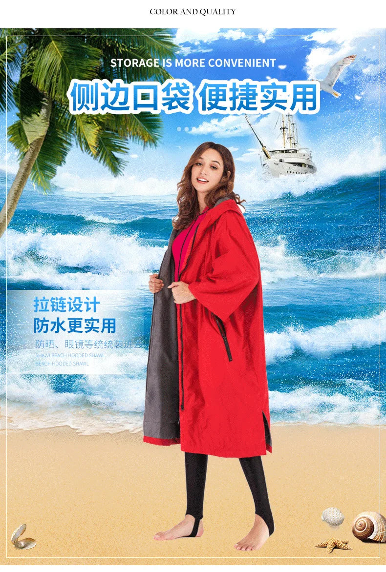 Waterproof Surf Changing Robe – Fleece-Lined Outdoor Coat