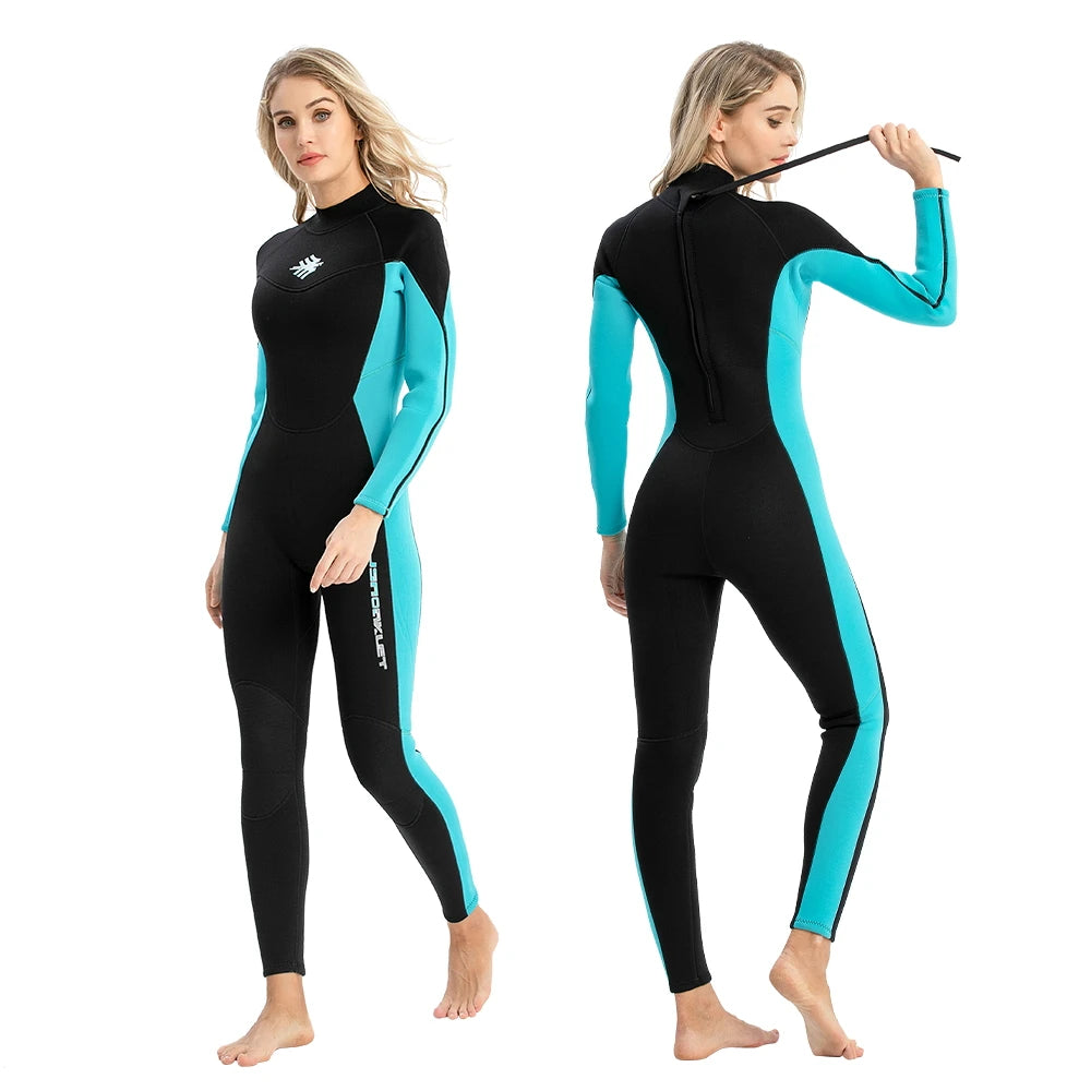 Women’s 3mm Neoprene Snorkeling Suit – Warm, Anti-Jellyfish, Cold-Proof One-Piece Wetsuit