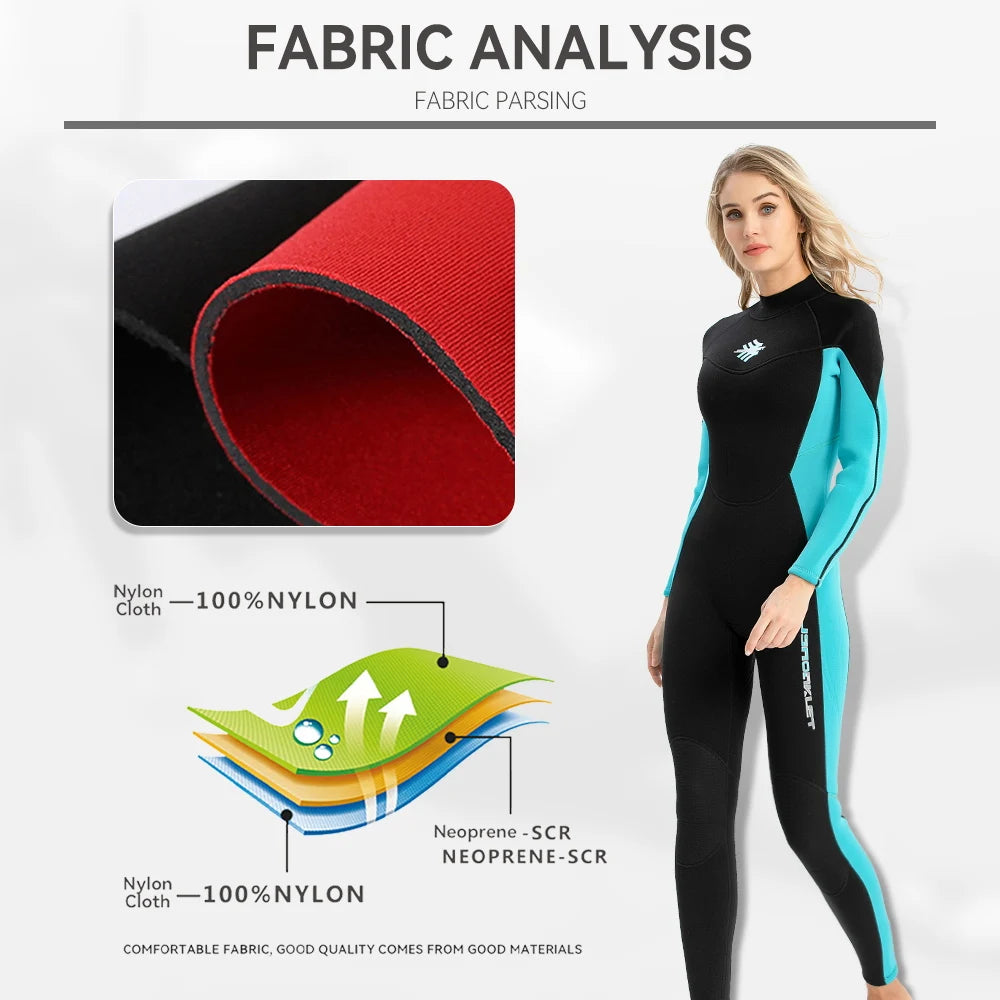 Women’s 3mm Neoprene Snorkeling Suit – Warm, Anti-Jellyfish, Cold-Proof One-Piece Wetsuit