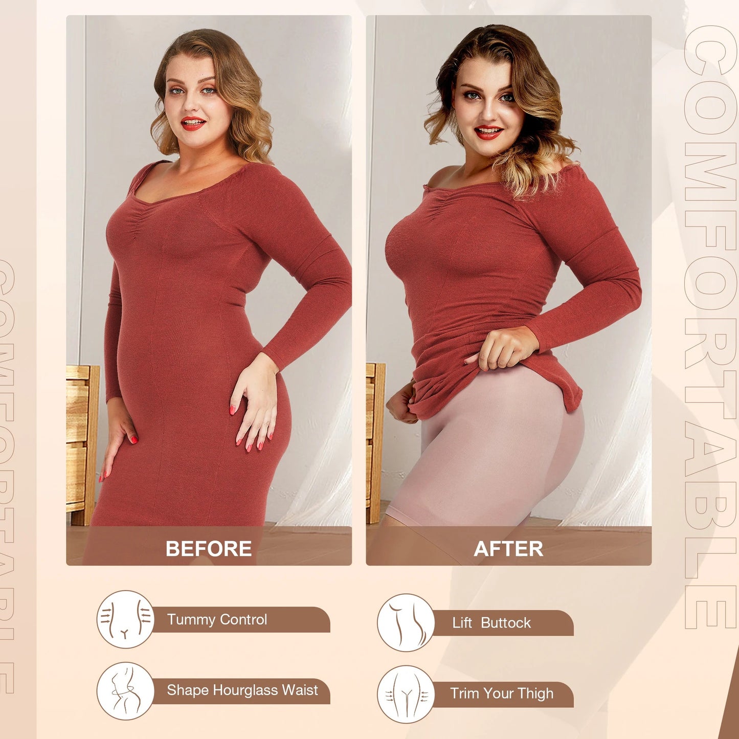 Women’s Seamless Waist Trainer Bodysuit – Butt Lifter Shapewear