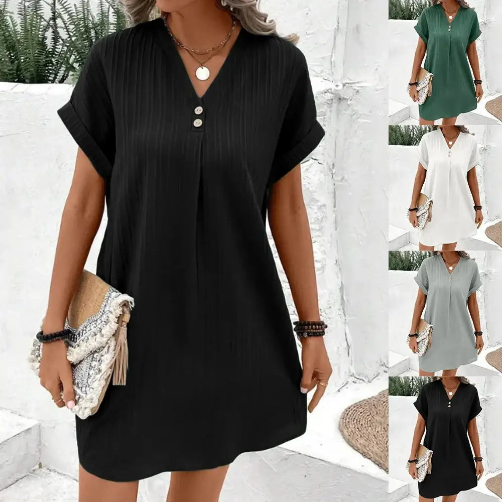 Women’s V Neck Short Sleeve Loose T-Shirt Dress - Plus Size Beach Sundress 2024