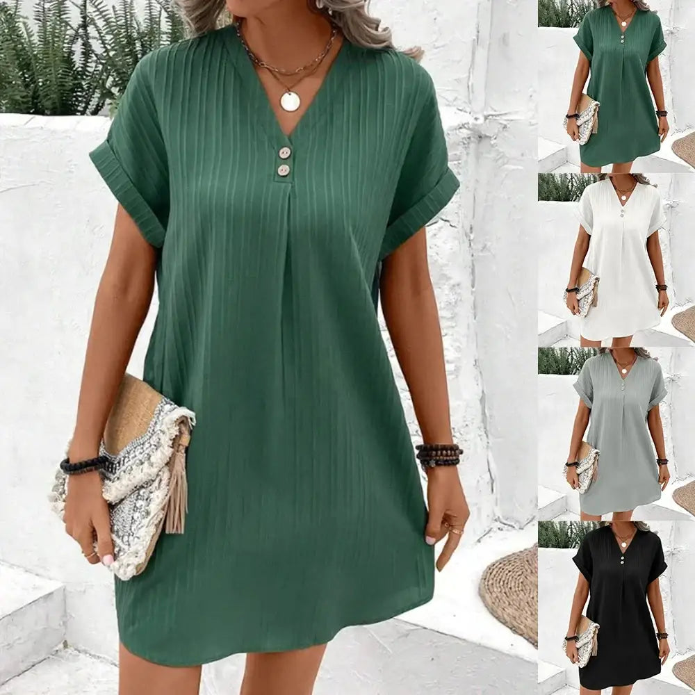 Women’s V Neck Short Sleeve Loose T-Shirt Dress - Plus Size Beach Sundress 2024
