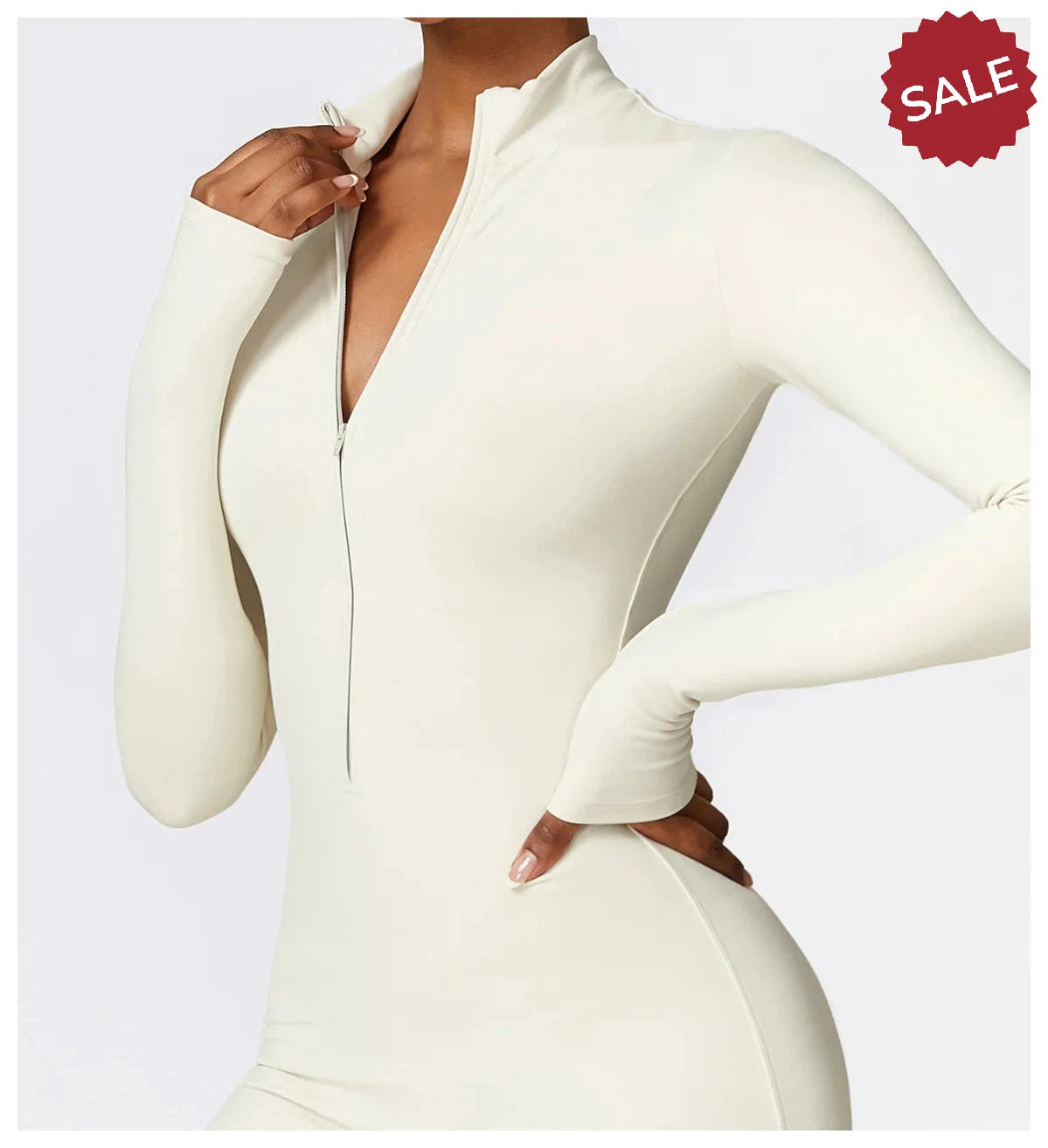 Women’s Yoga Jumpsuit - Zip Long Sleeve Fitness Romper