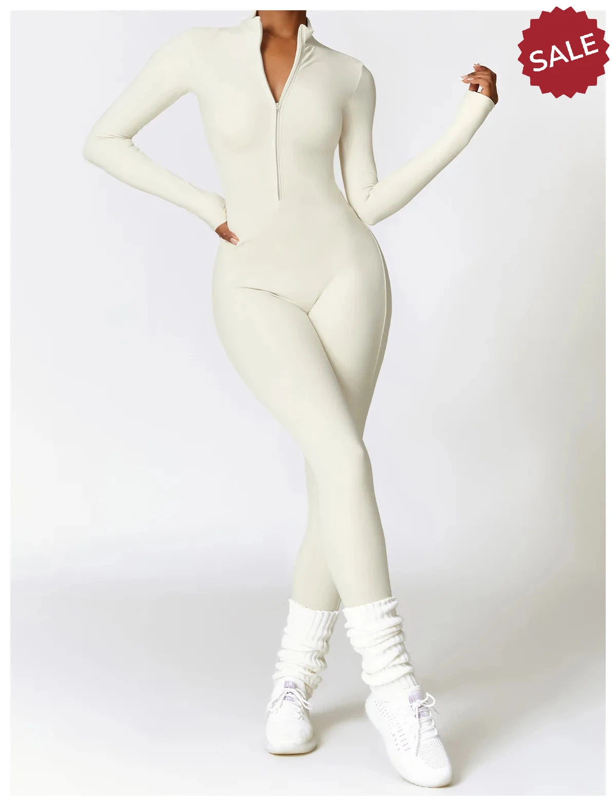 Women’s Yoga Jumpsuit - Zip Long Sleeve Fitness Romper