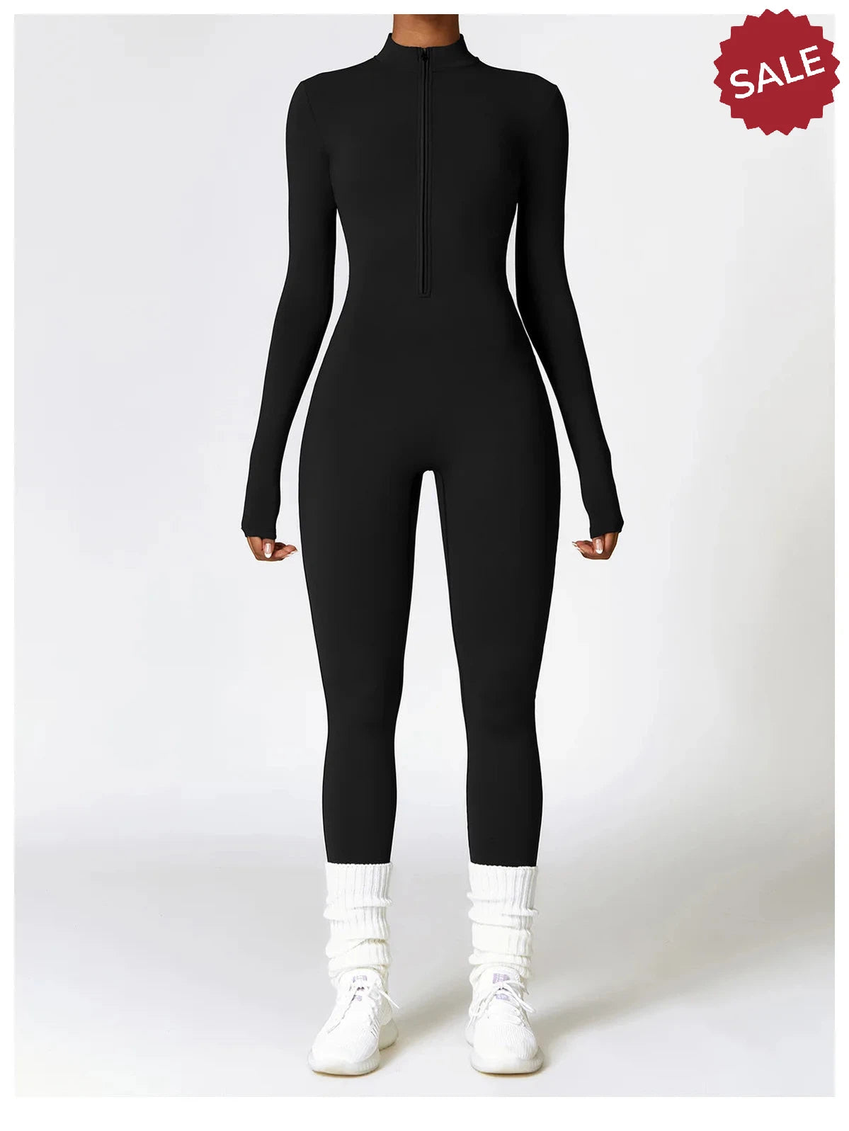 Women’s Yoga Jumpsuit - Zip Long Sleeve Fitness Romper