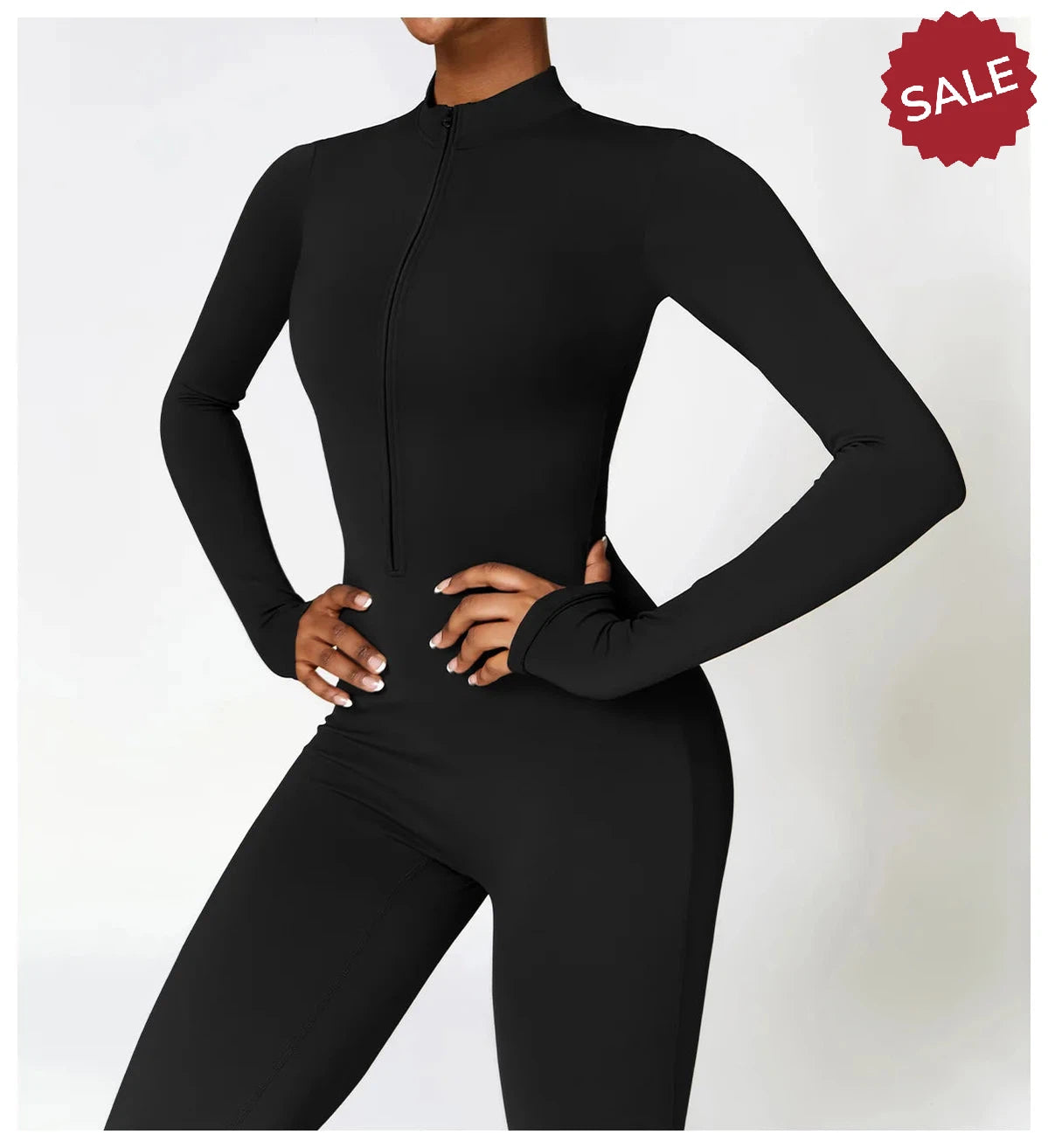 Women’s Yoga Jumpsuit - Zip Long Sleeve Fitness Romper