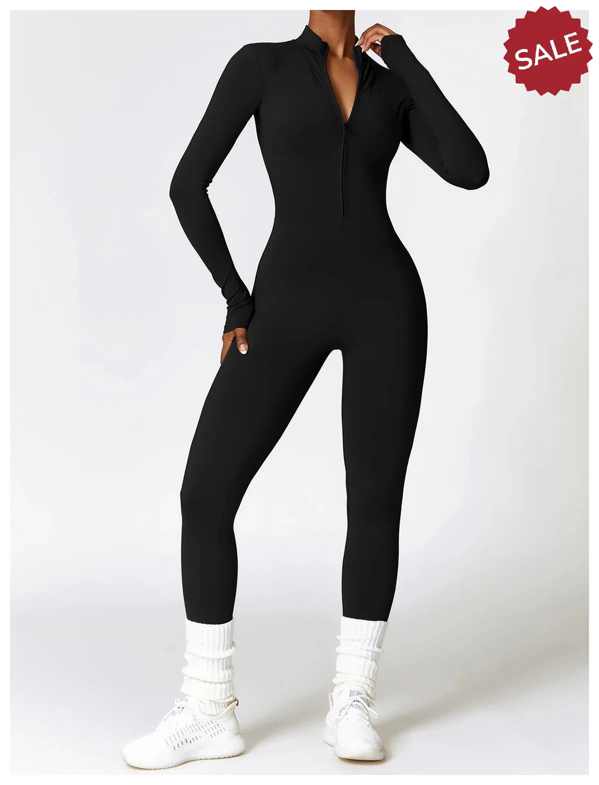 Women’s Yoga Jumpsuit - Zip Long Sleeve Fitness Romper