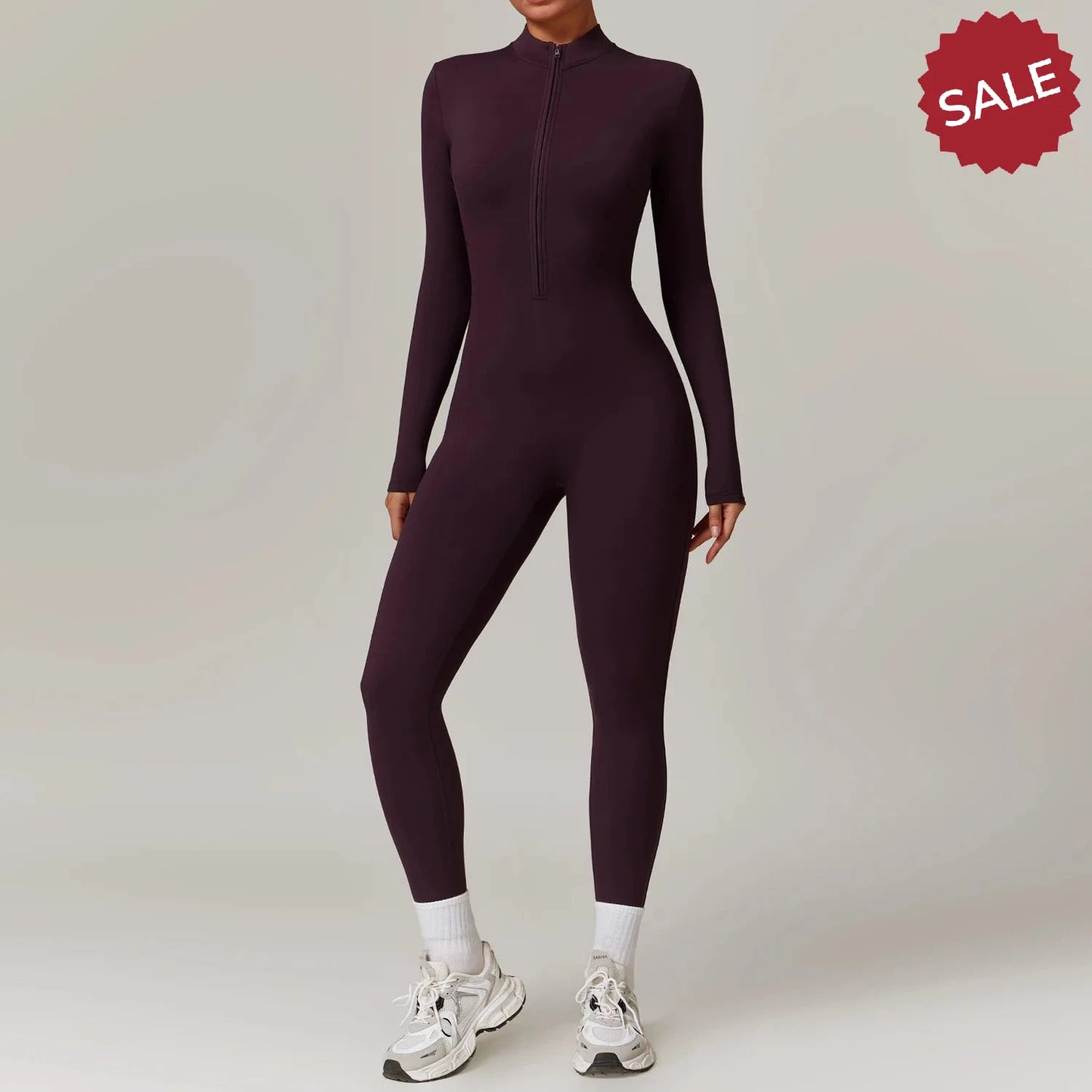 Women’s Yoga Jumpsuit - Zip Long Sleeve Fitness Romper