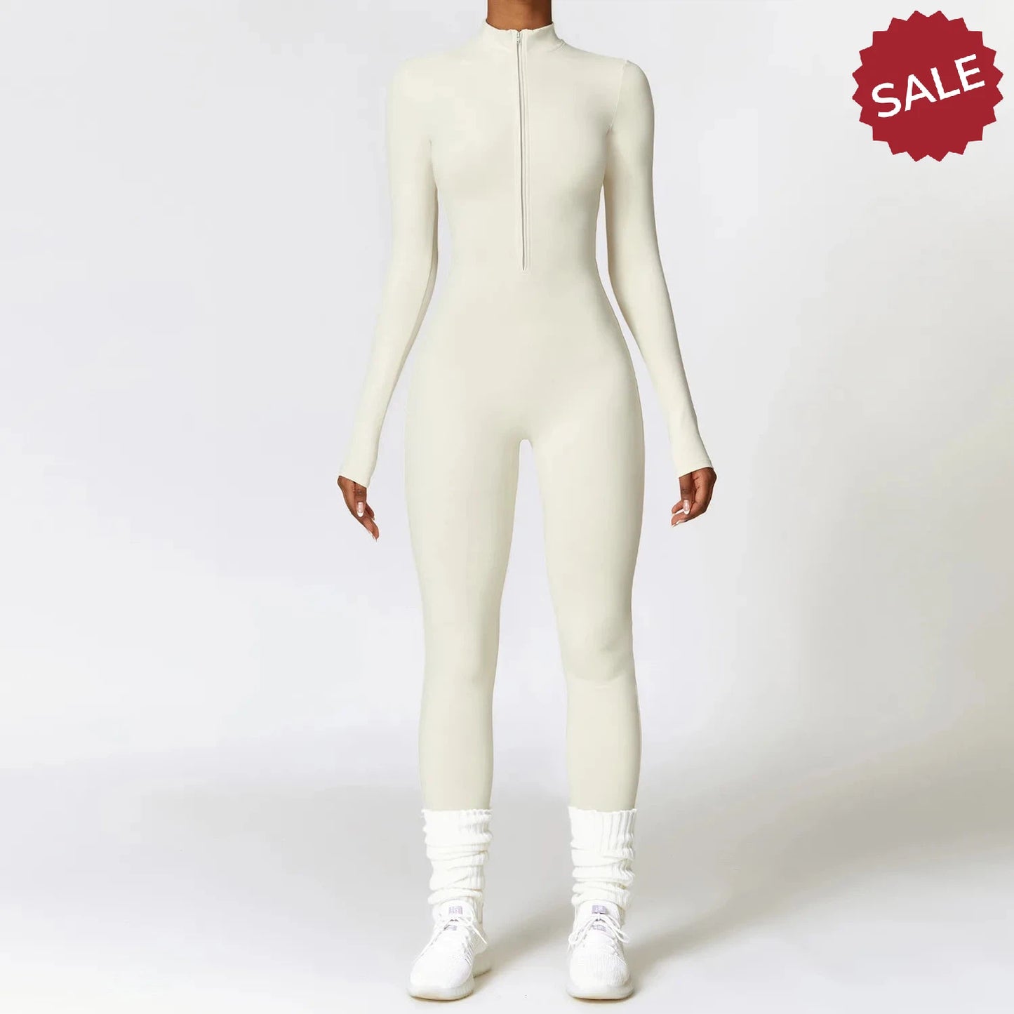 Women’s Yoga Jumpsuit - Zip Long Sleeve Fitness Romper