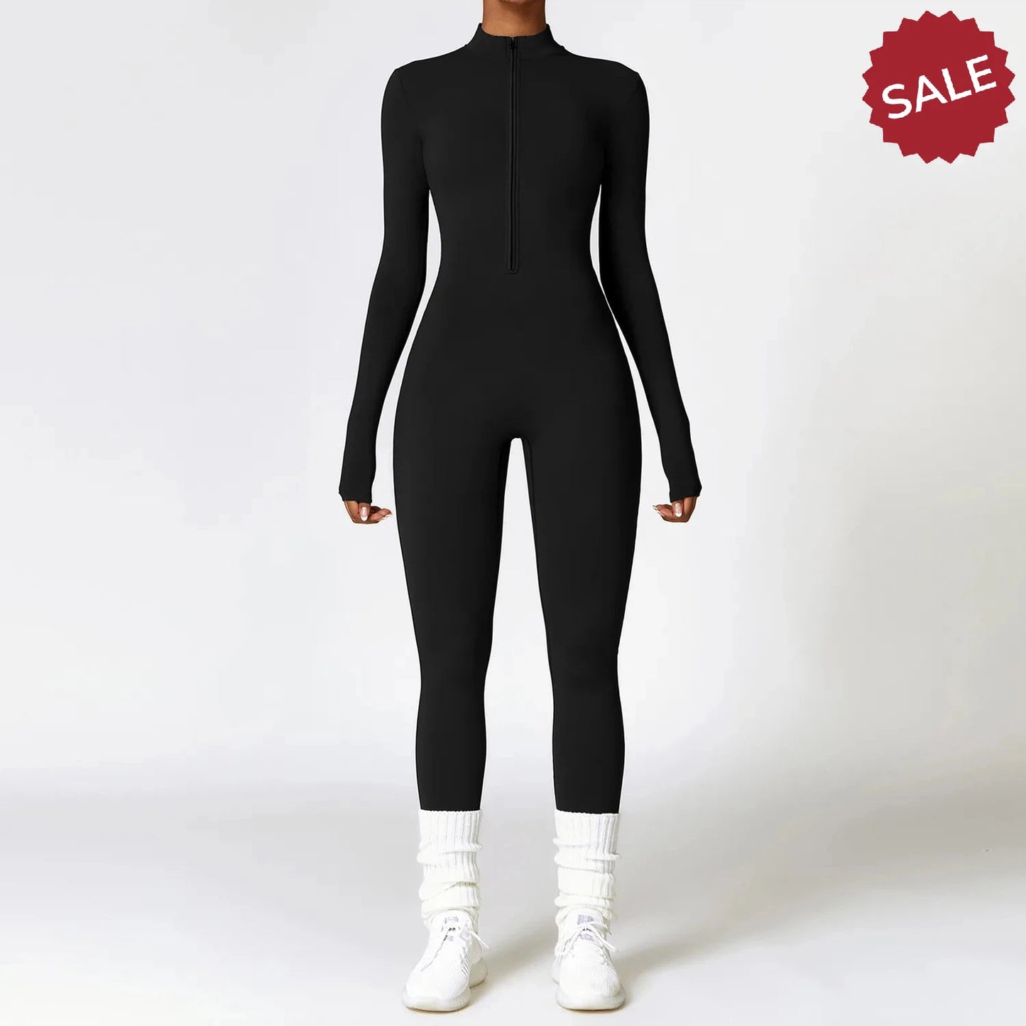 Women’s Yoga Jumpsuit - Zip Long Sleeve Fitness Romper