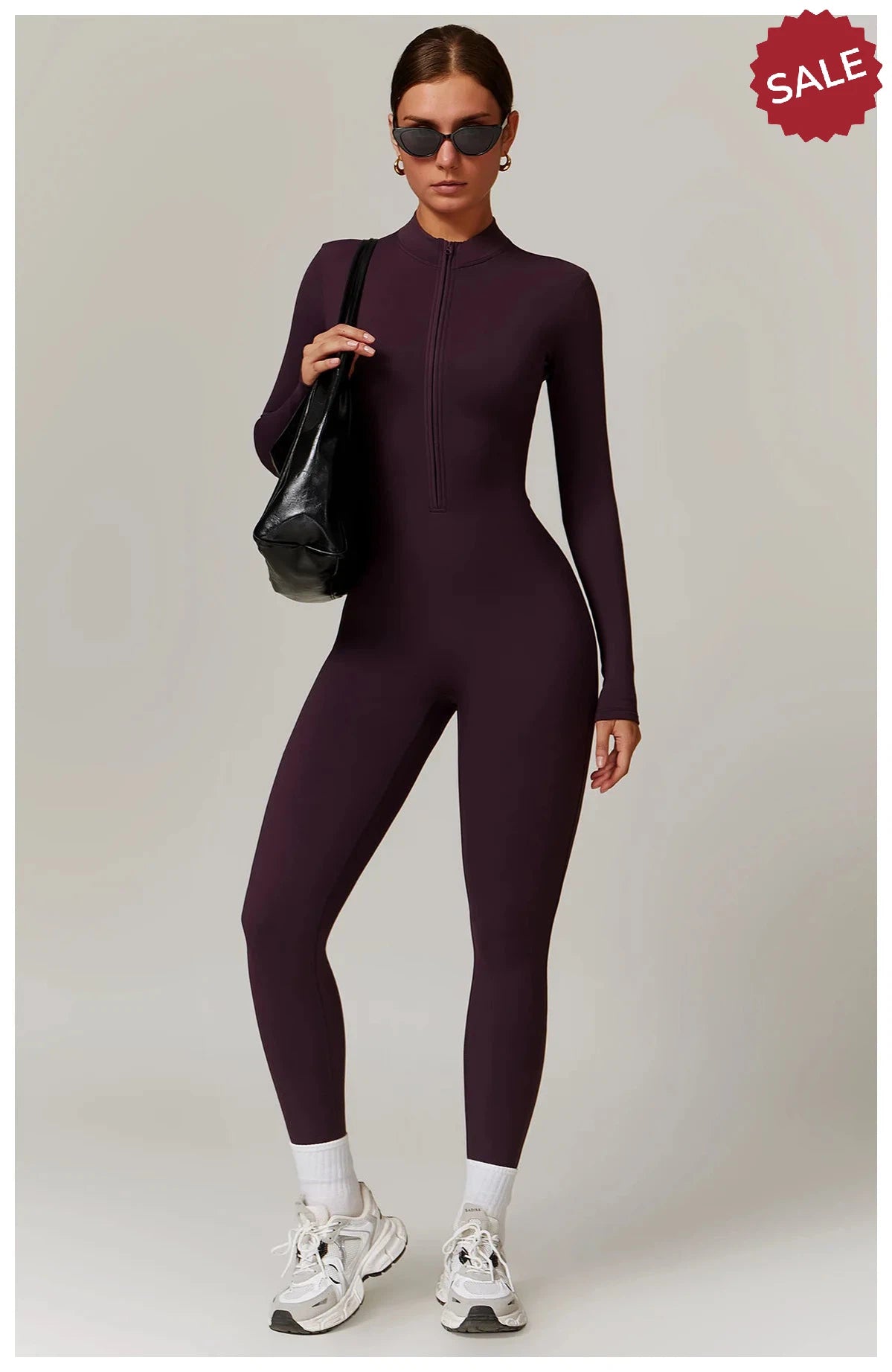 Women’s Yoga Jumpsuit - Zip Long Sleeve Fitness Romper