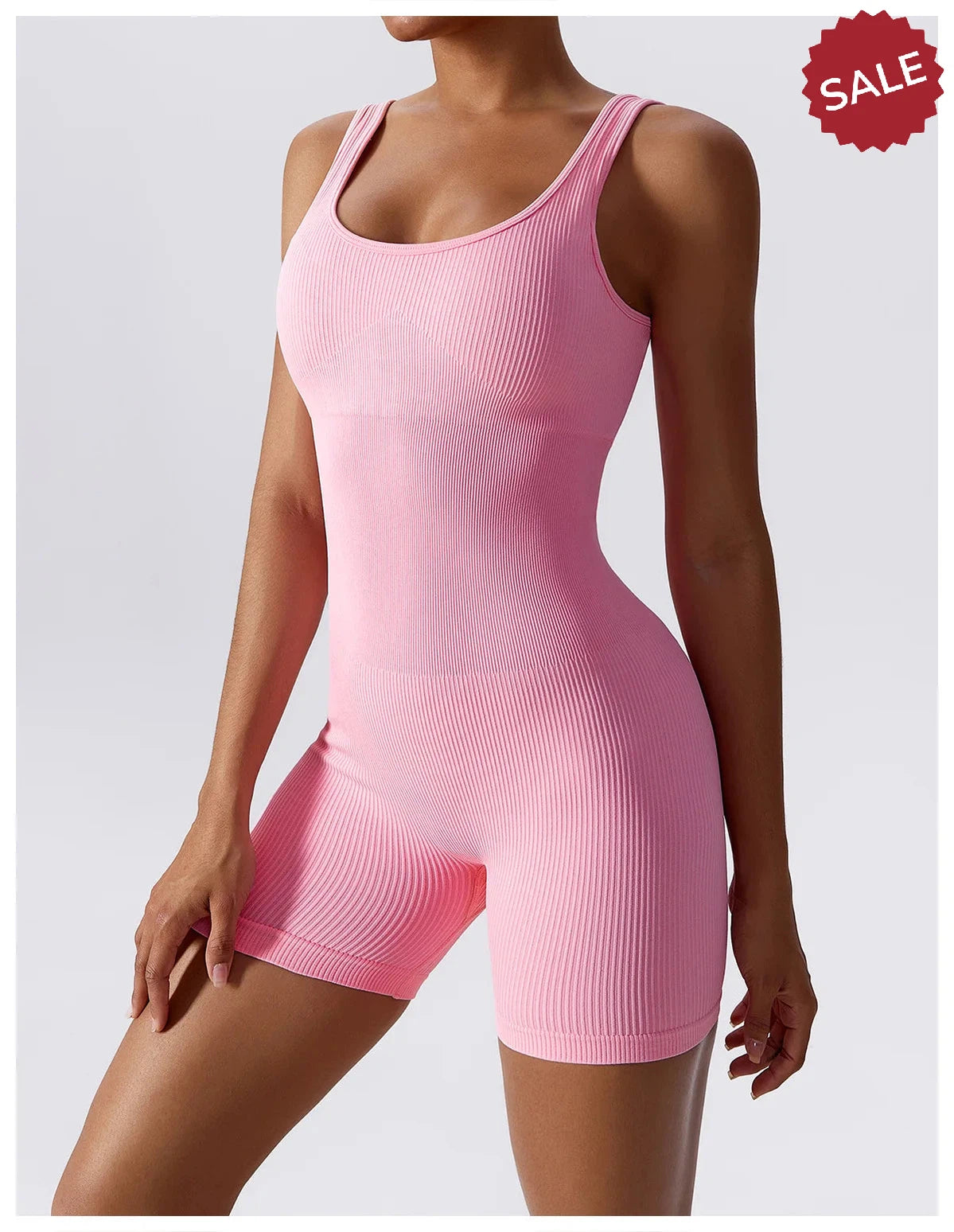 Women’s Yoga Romper - Seamless Ribbed Tummy Control Jumpsuit