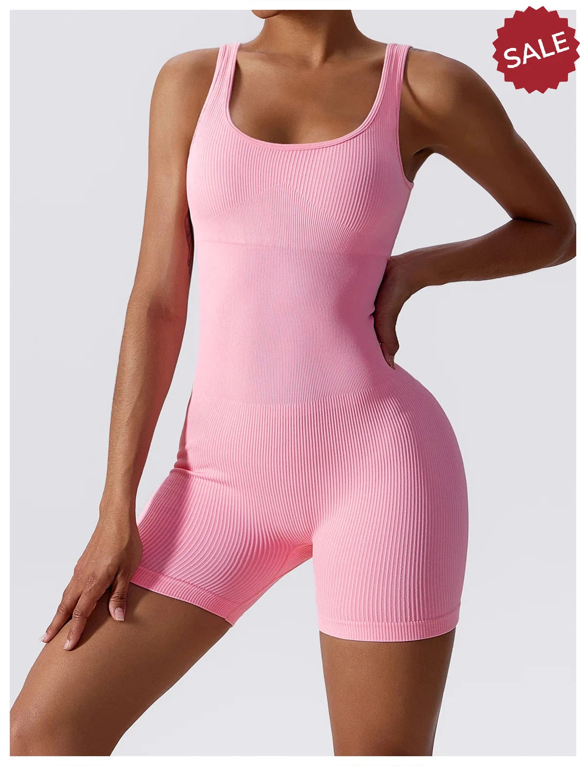 Women’s Yoga Romper - Seamless Ribbed Tummy Control Jumpsuit