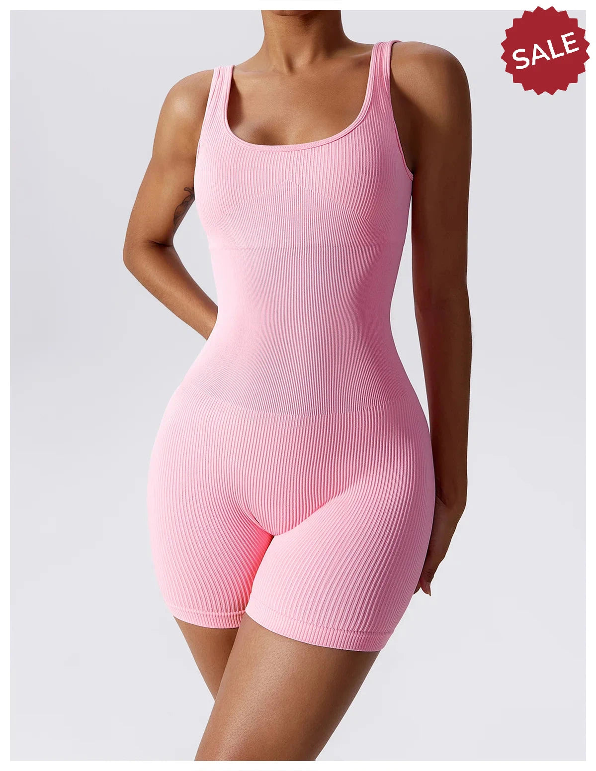 Women’s Yoga Romper - Seamless Ribbed Tummy Control Jumpsuit