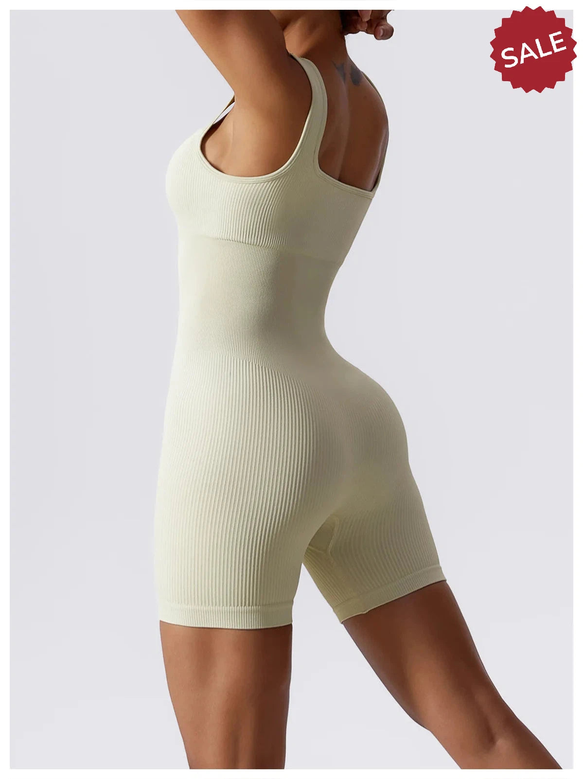 Women’s Yoga Romper - Seamless Ribbed Tummy Control Jumpsuit