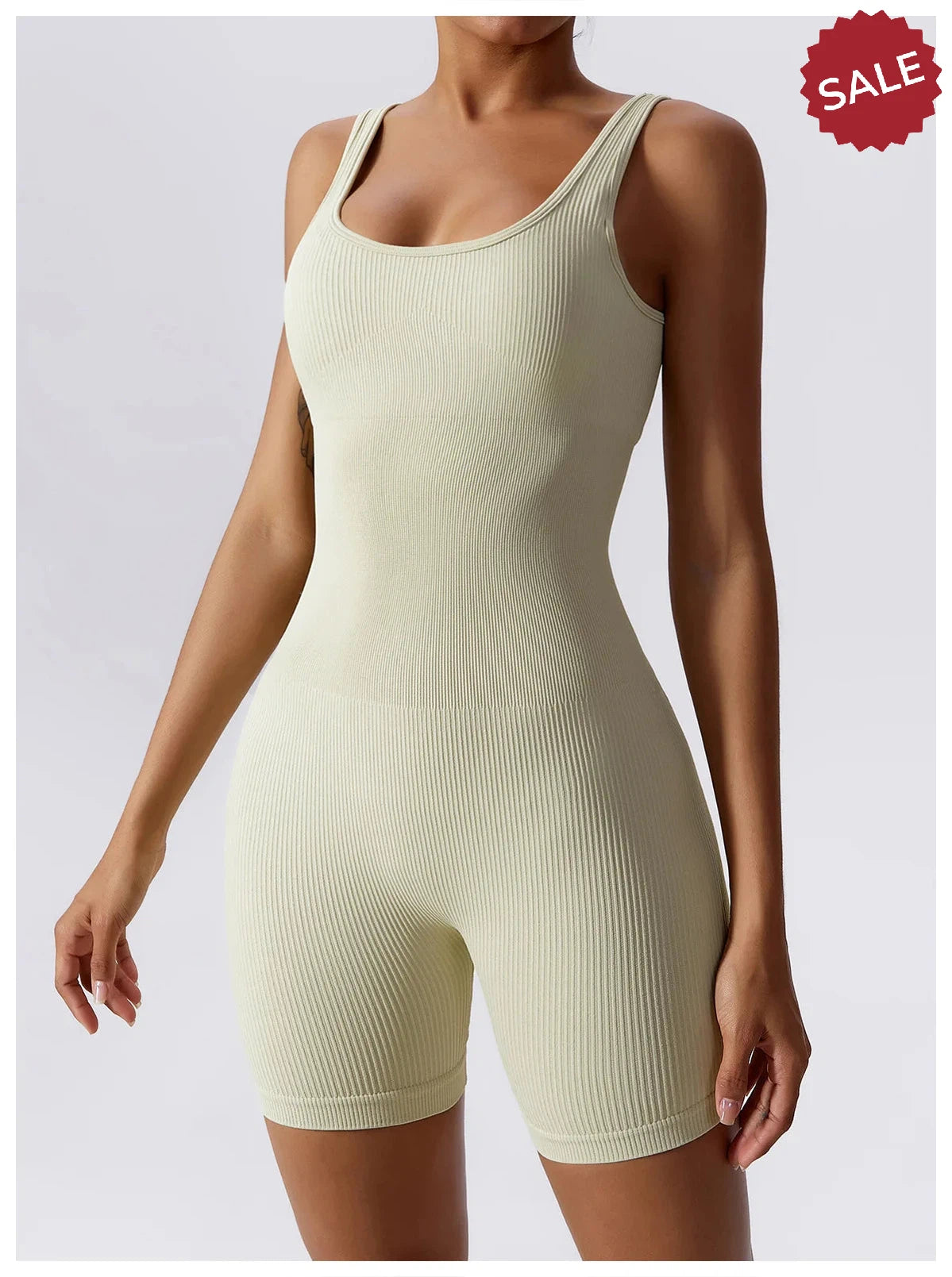 Women’s Yoga Romper - Seamless Ribbed Tummy Control Jumpsuit