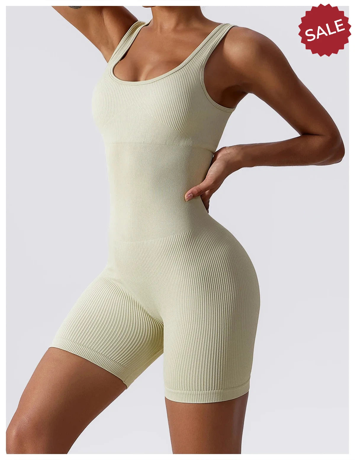 Women’s Yoga Romper - Seamless Ribbed Tummy Control Jumpsuit