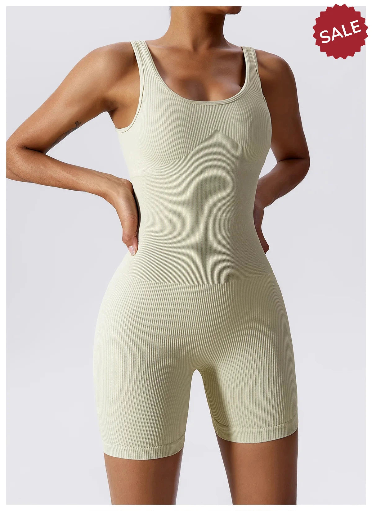 Women’s Yoga Romper - Seamless Ribbed Tummy Control Jumpsuit