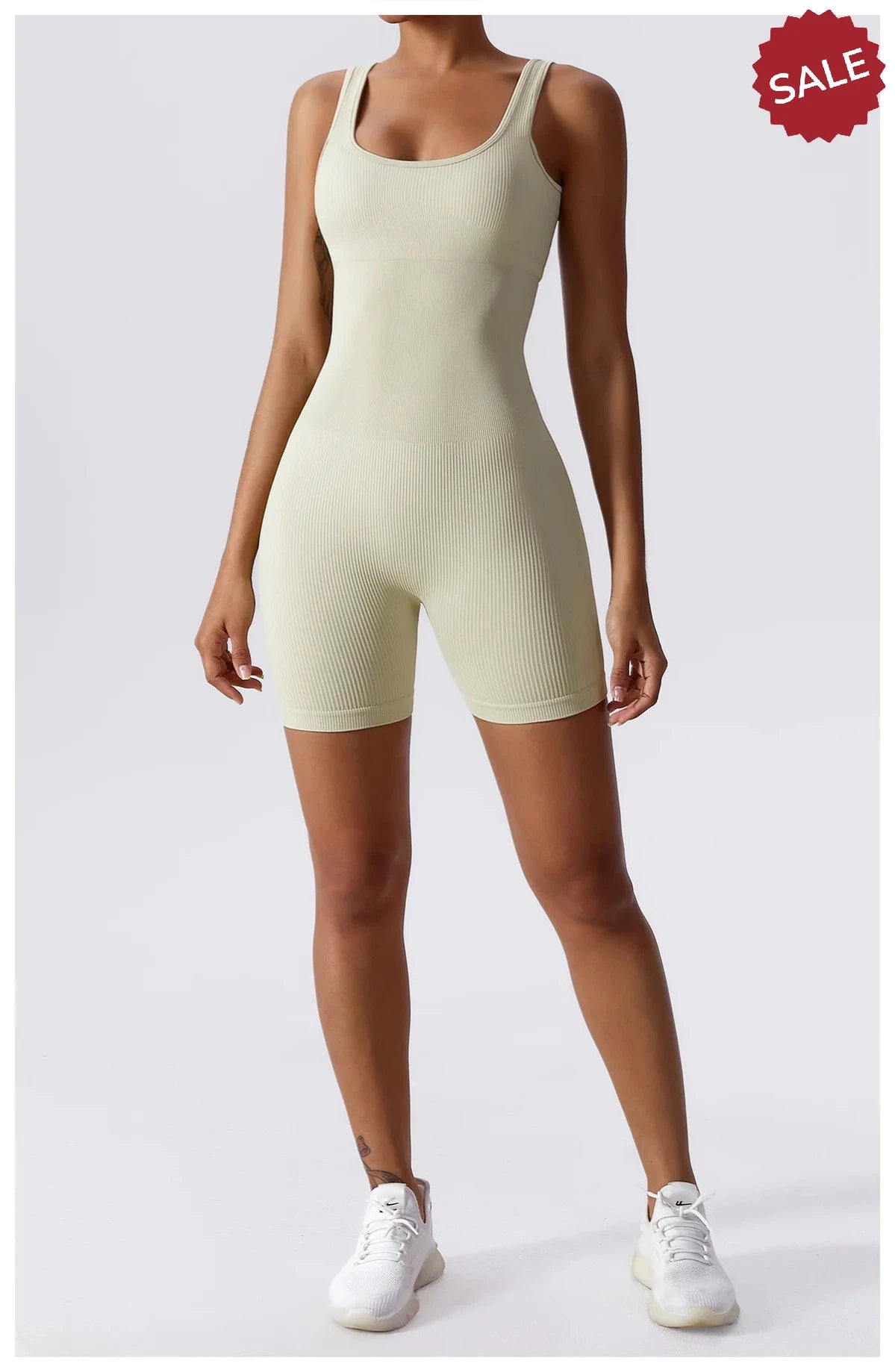 Women’s Yoga Romper - Seamless Ribbed Tummy Control Jumpsuit