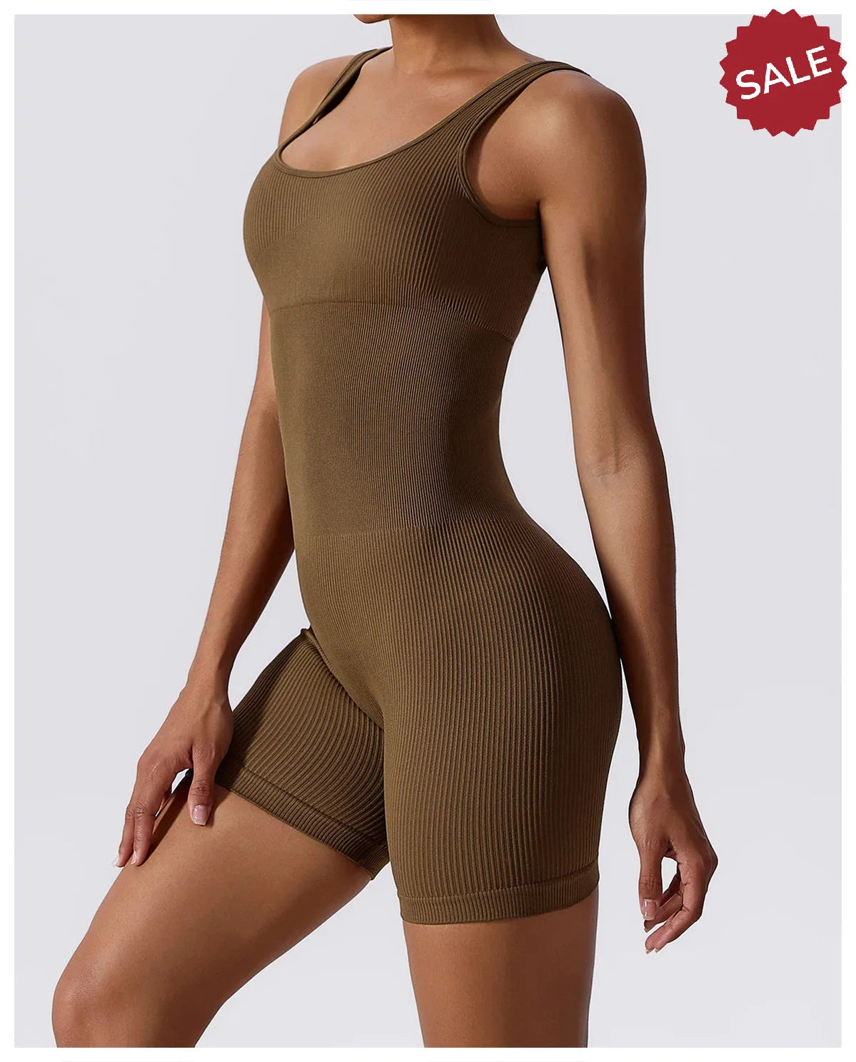 Women’s Yoga Romper - Seamless Ribbed Tummy Control Jumpsuit
