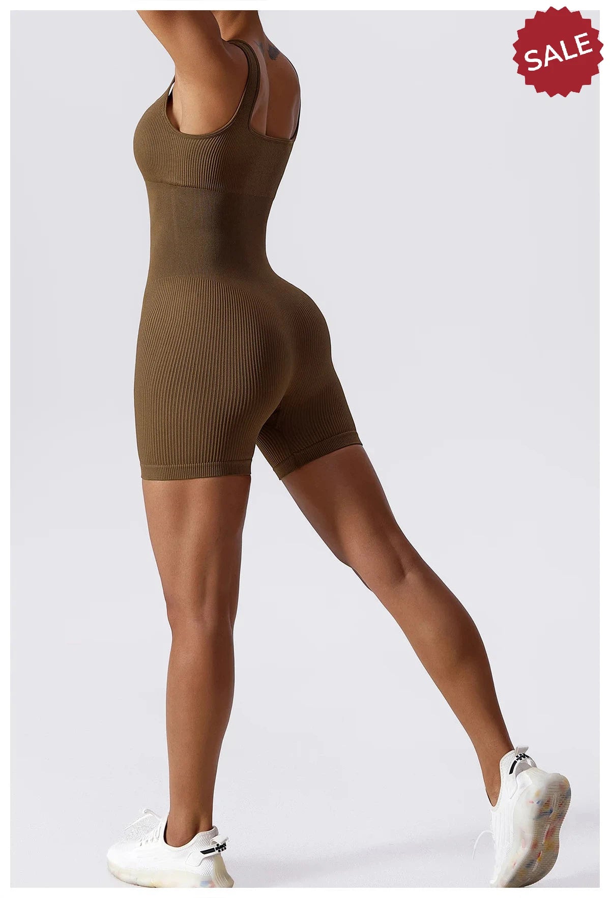Women’s Yoga Romper - Seamless Ribbed Tummy Control Jumpsuit