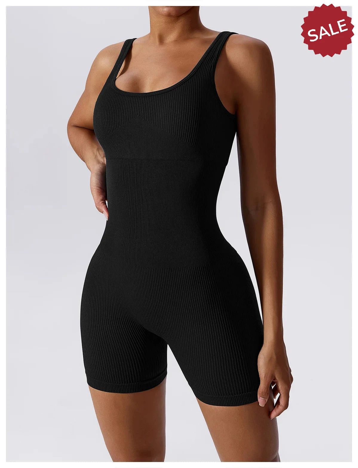 Women’s Yoga Romper - Seamless Ribbed Tummy Control Jumpsuit