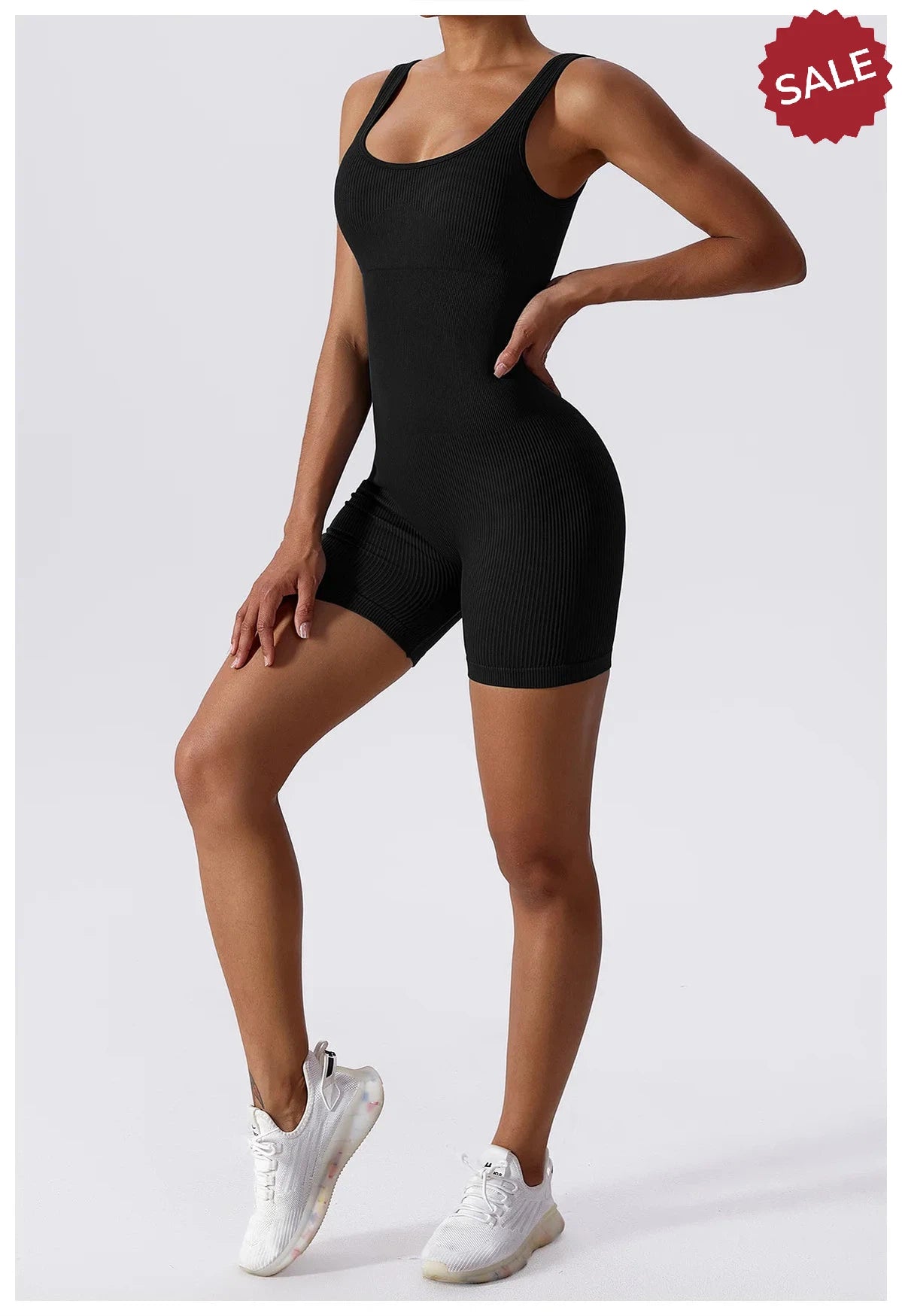 Women’s Yoga Romper - Seamless Ribbed Tummy Control Jumpsuit