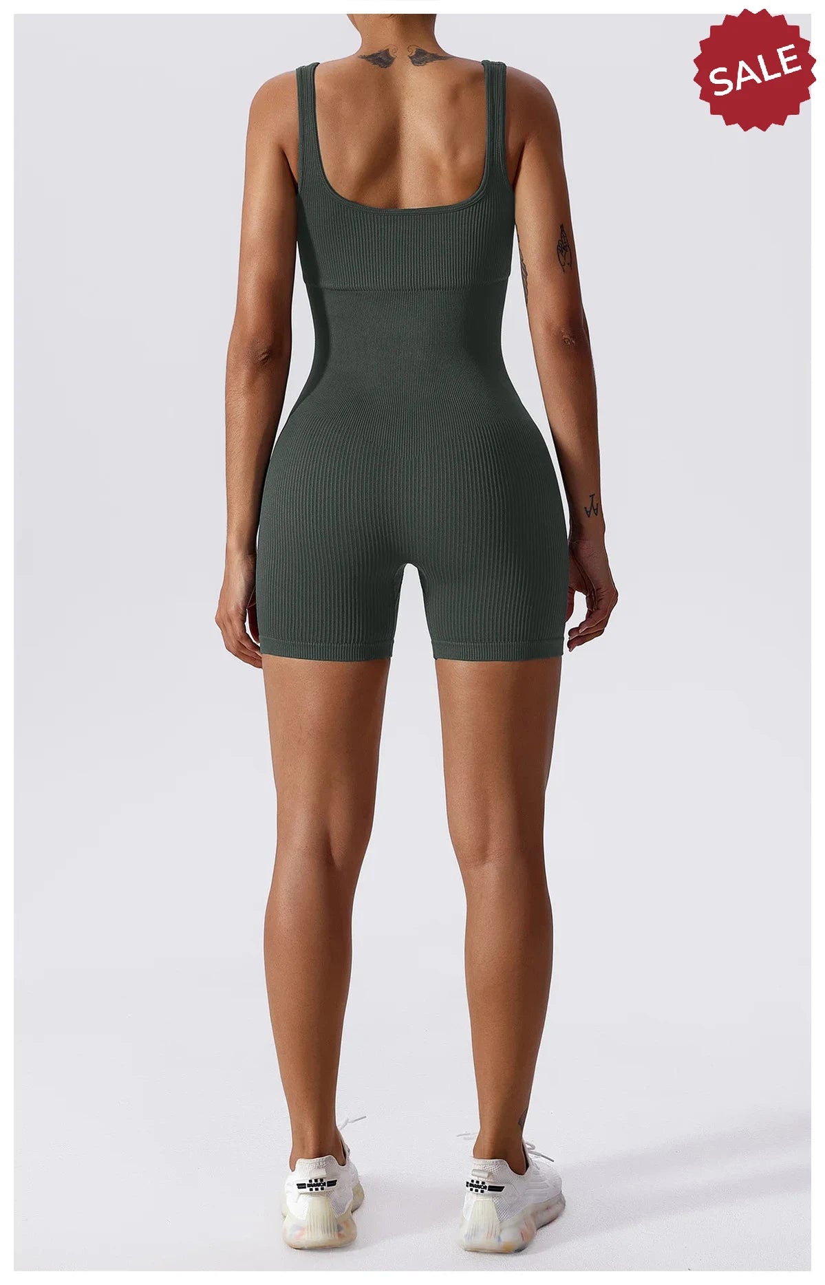 Women’s Yoga Romper - Seamless Ribbed Tummy Control Jumpsuit