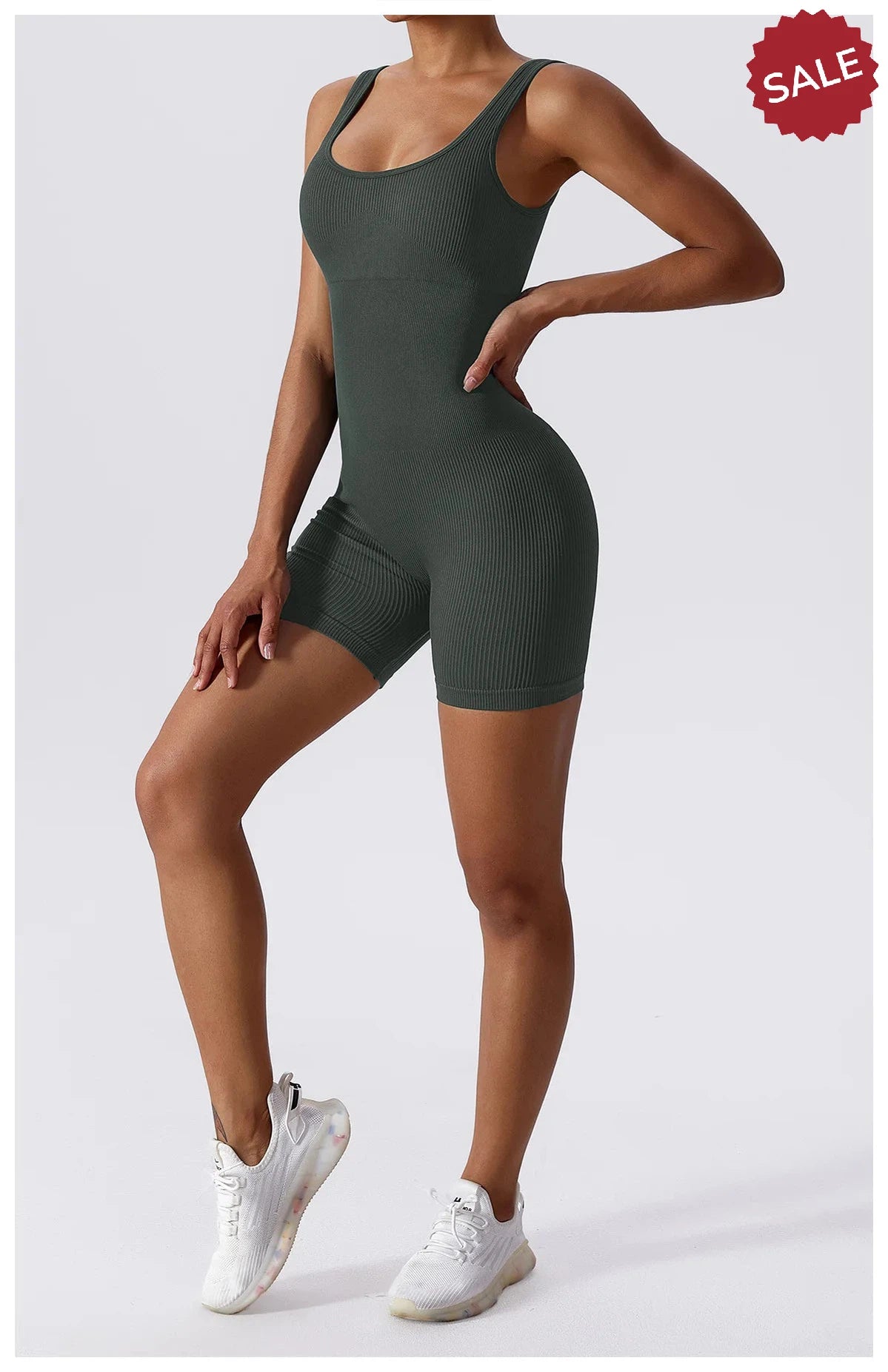 Women’s Yoga Romper - Seamless Ribbed Tummy Control Jumpsuit