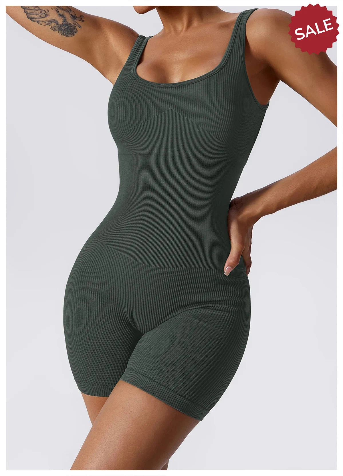 Women’s Yoga Romper - Seamless Ribbed Tummy Control Jumpsuit