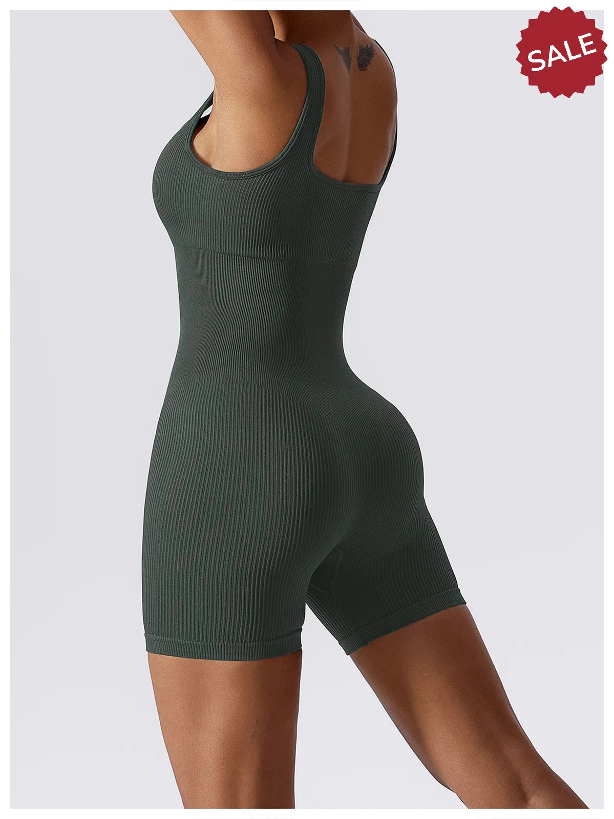 Women’s Yoga Romper - Seamless Ribbed Tummy Control Jumpsuit