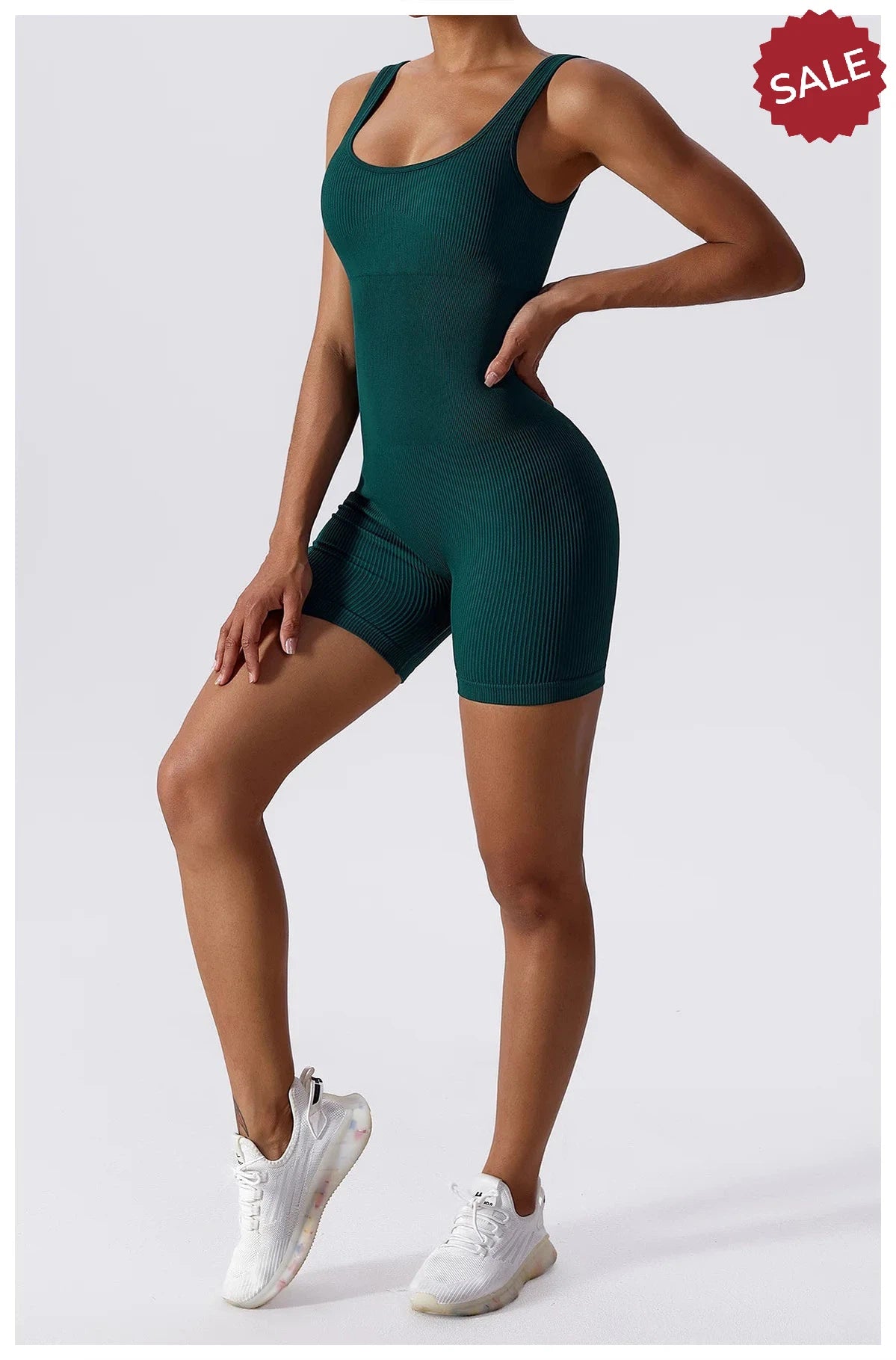 Women’s Yoga Romper - Seamless Ribbed Tummy Control Jumpsuit
